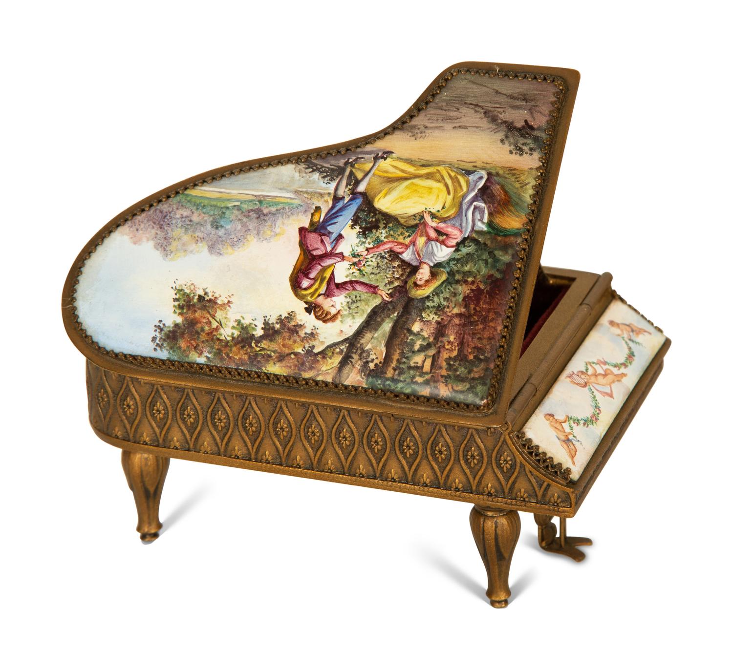 Seven Viennese Enamel Miniature Furniture Pieces — 19th Century