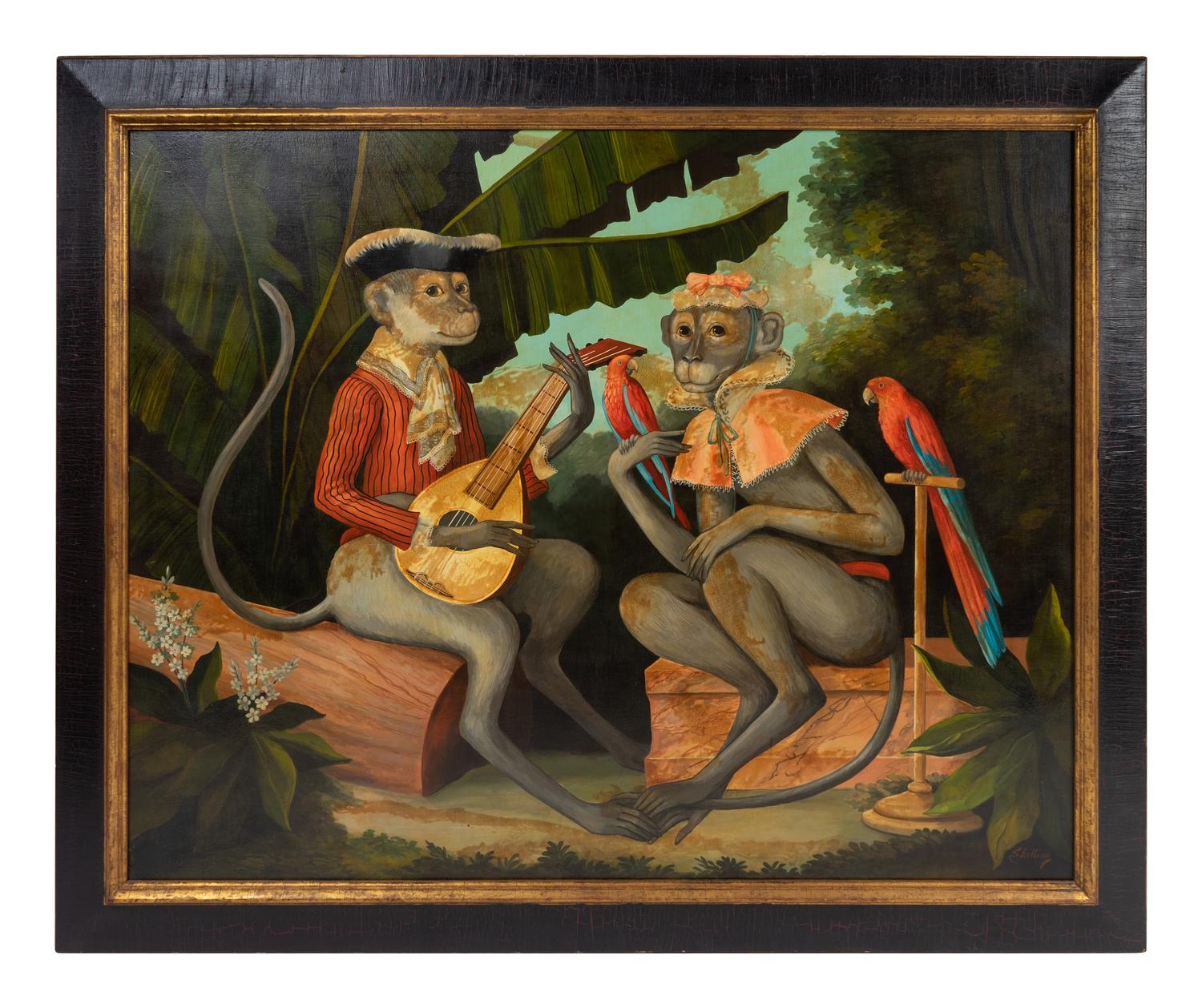Two Monkeys and Parrots