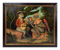 Two Monkeys and Parrots