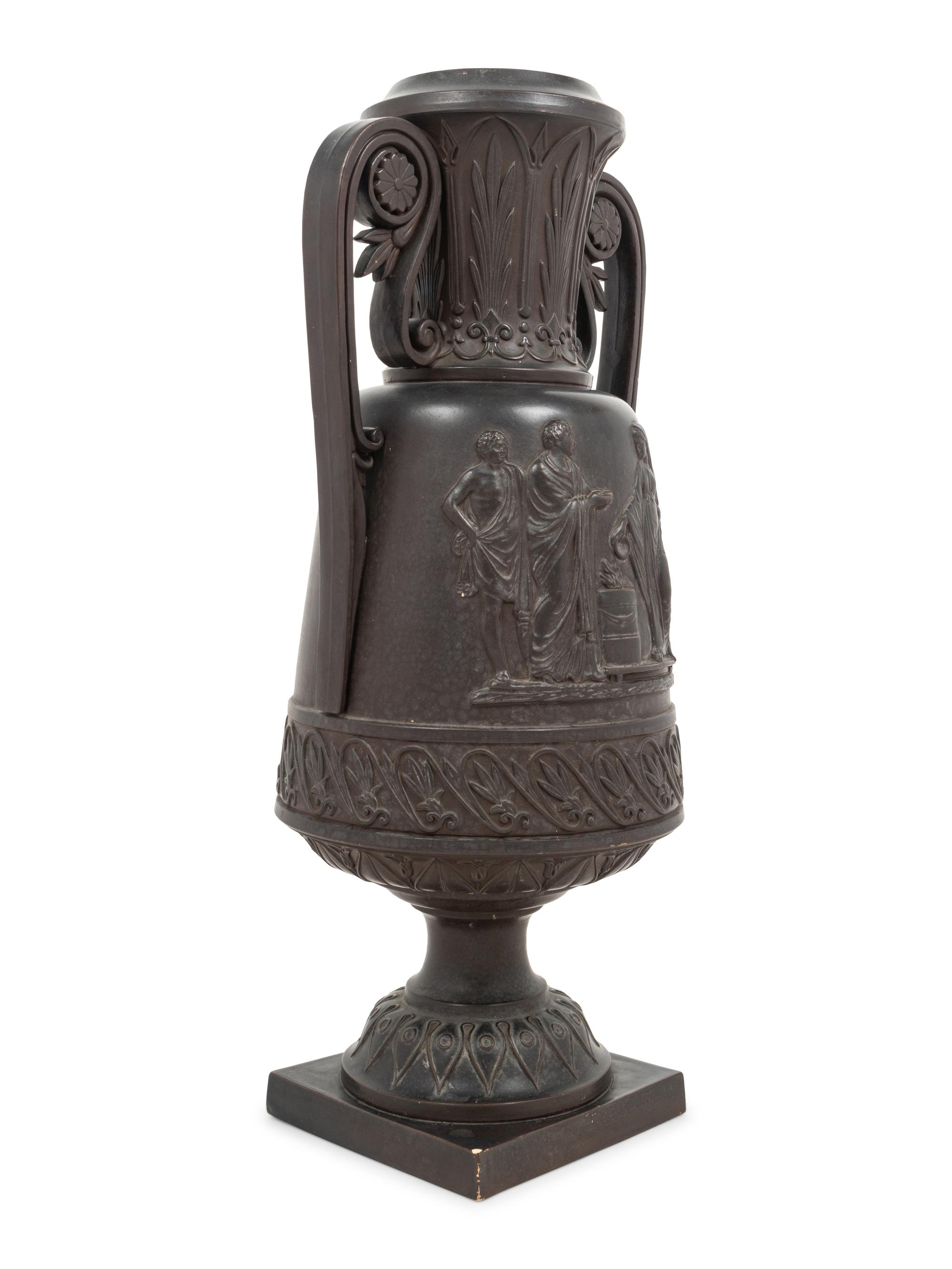 A Neoclassical Black Glazed Composition Vase