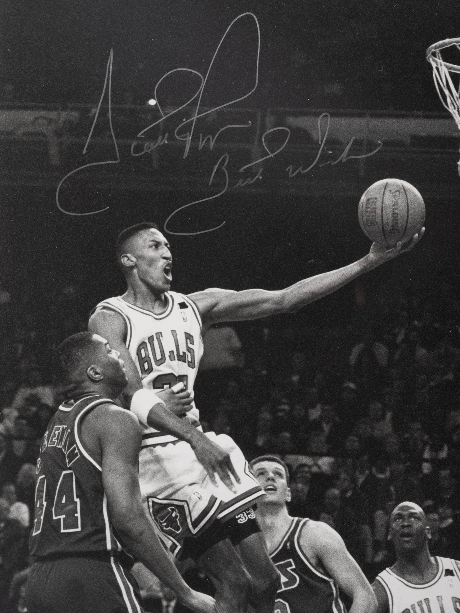 A Unique Scottie Pippen Signed Autograph Vintage Photograph (Beckett Authentication Services BAS Certified),