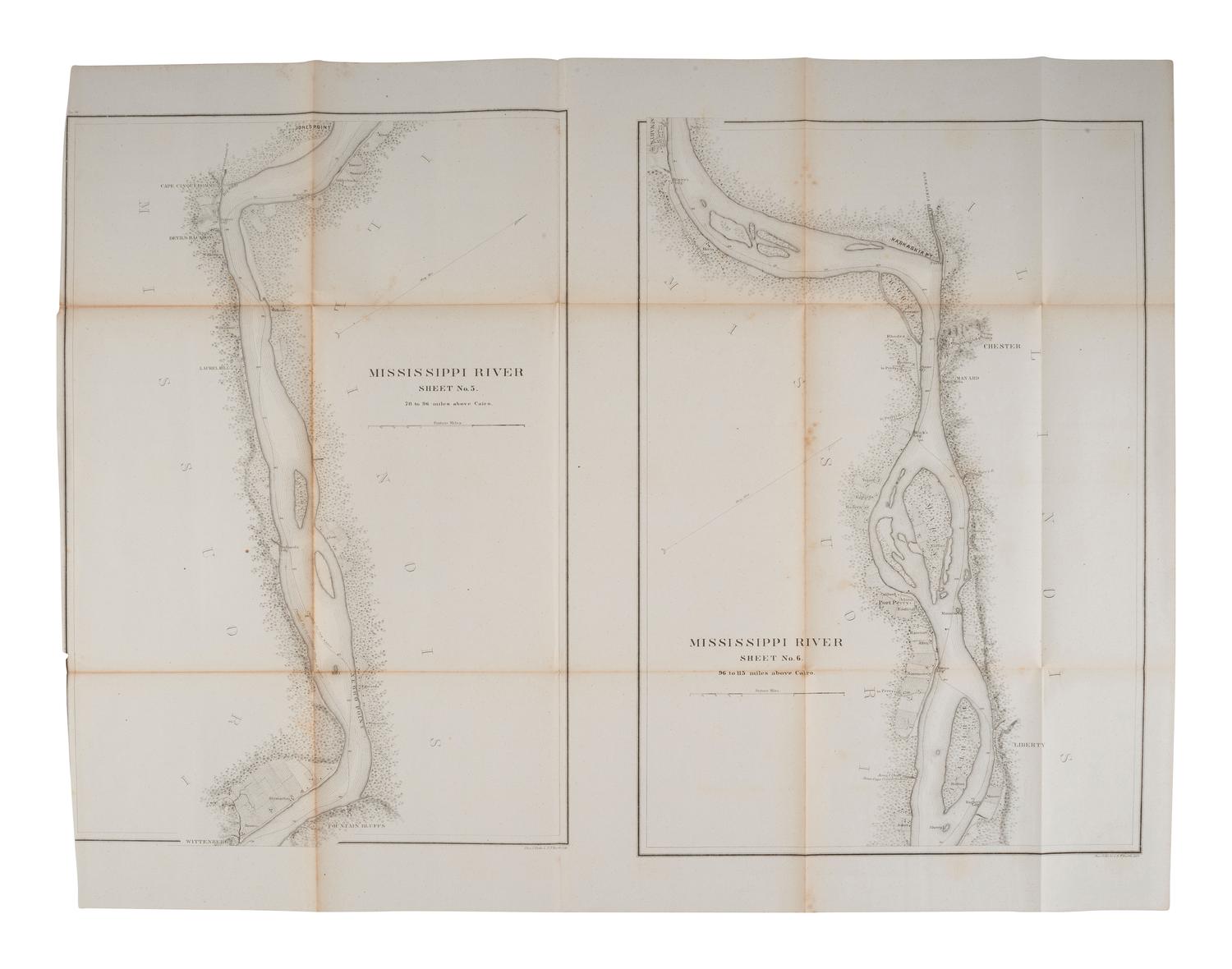[CIVIL WAR]. Ephemera incl. Mississippi River from Cairo, Ill. to St. Mary's Mo. in VI Sheets, 1865.