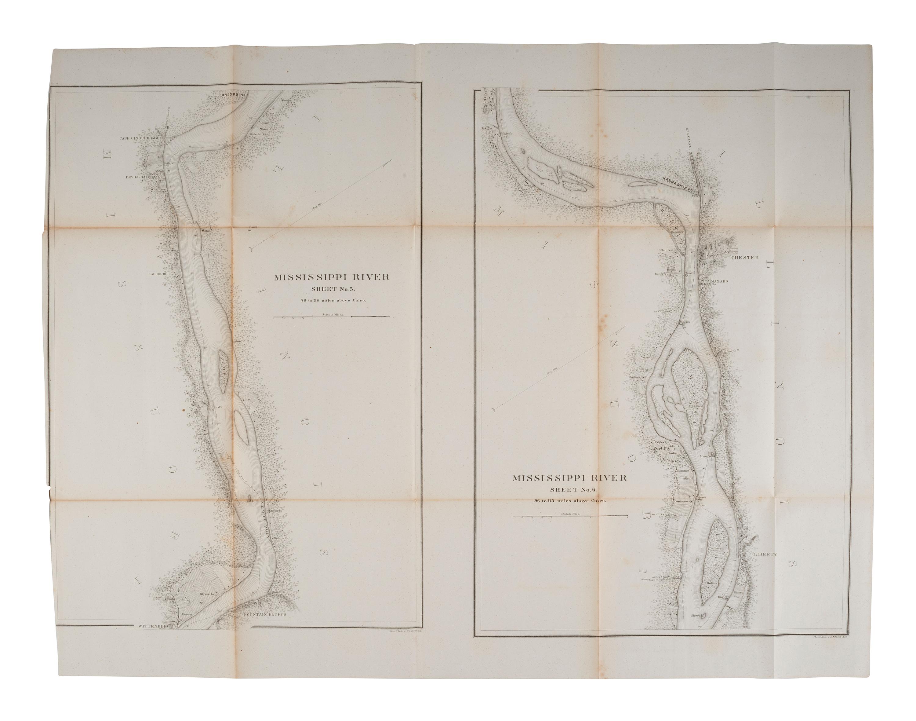 [CIVIL WAR]. Ephemera incl. Mississippi River from Cairo, Ill. to St. Mary's Mo. in VI Sheets, 1865.