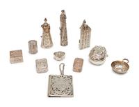 A Group of Silver Small Boxes and Silver and Silver Mounted Dressing Table Articles