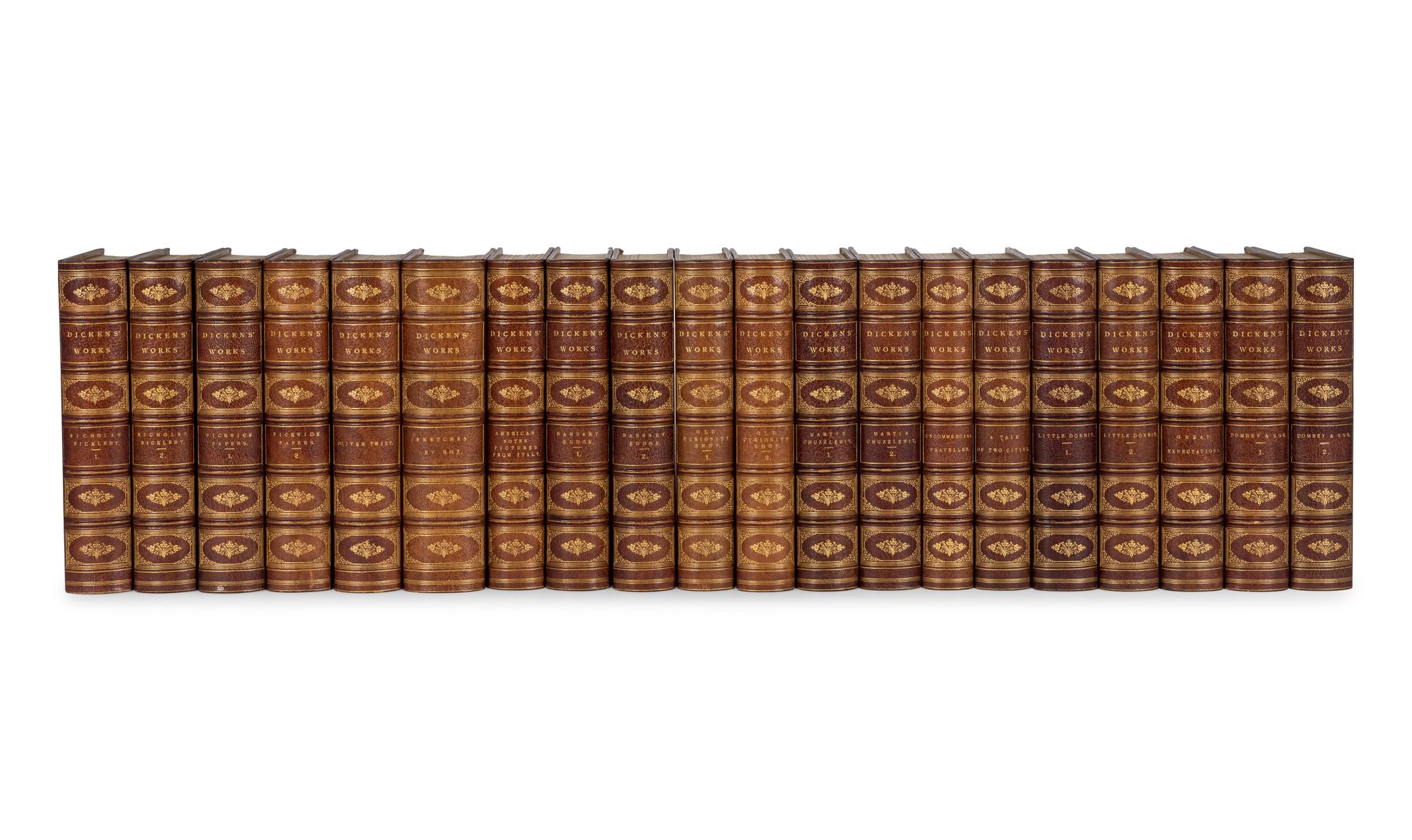 [BINDINGS]. DICKENS, Charles (1812–1870). [ Works ]. 30 volumes. [ Uniformly bound with :] FORSTER, John (1812-1876). The Life of Charles Dickens . 3 volumes. London & Philadelphia: Chapman and Hall & J.B. Lippincott & Co., 1873-1876.