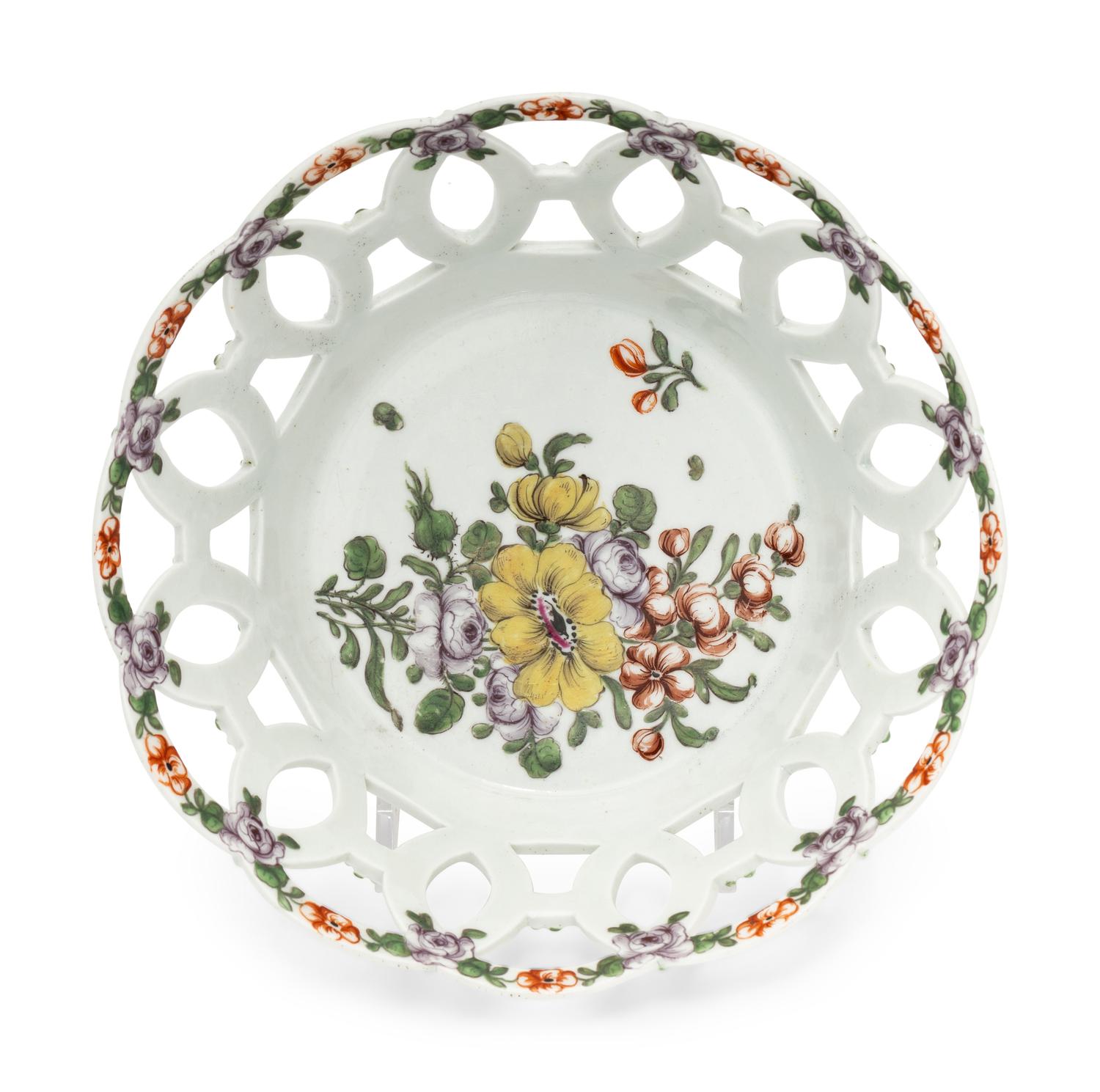A Worcester Porcelain Reticulated Basket