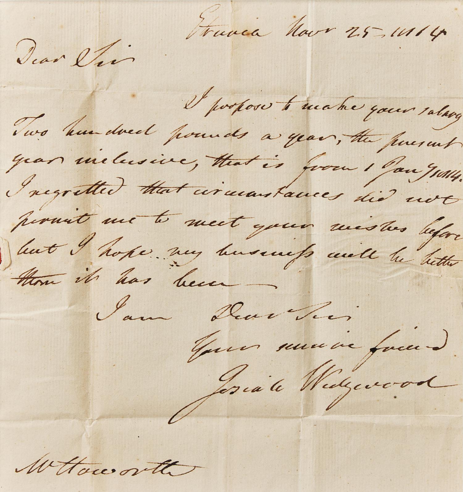 An Framed and Signed Letter From Josiah Wedgwood II