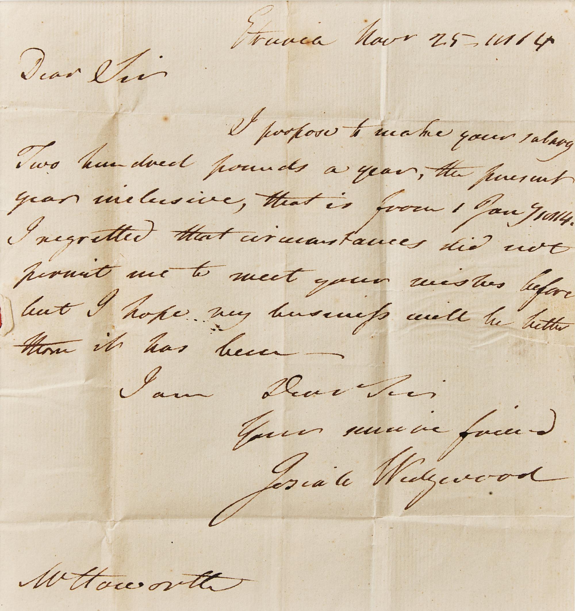 An Framed and Signed Letter From Josiah Wedgwood II