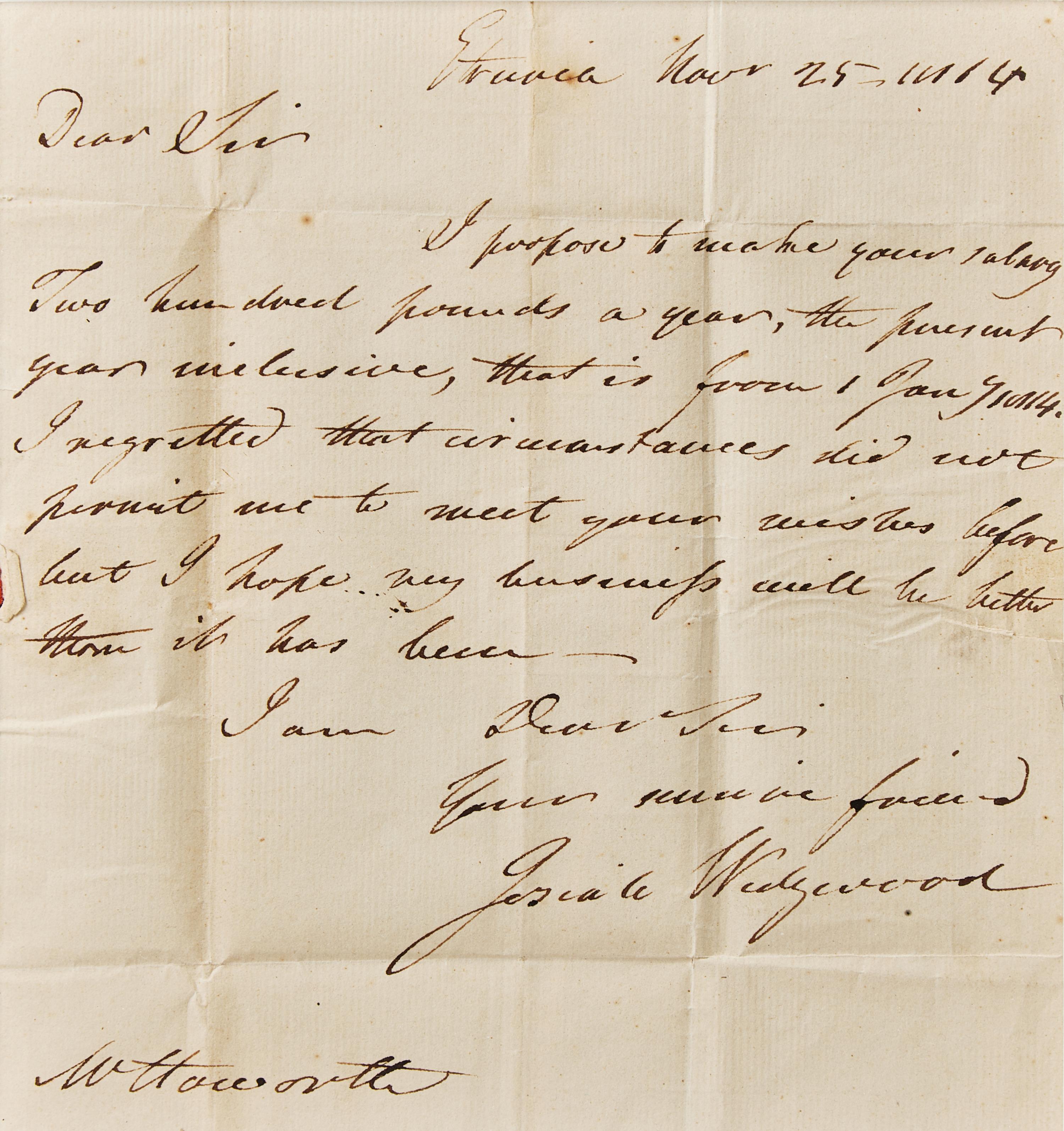 An Framed and Signed Letter From Josiah Wedgwood II