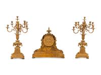 A Large French Gilt Bronze Clock Garniture