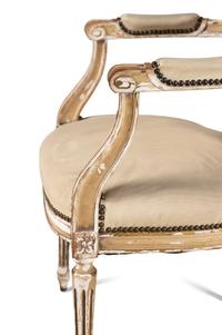 A Pair of Louis XVI Style Painted and Parcel Gilt Fauteuils