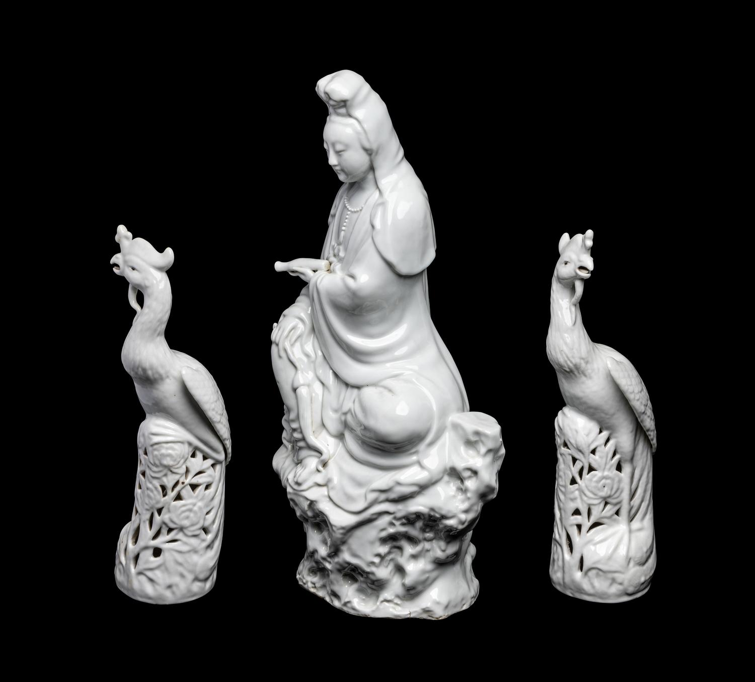 Three Chinese Blanc-de-Chine Porcelain Figures