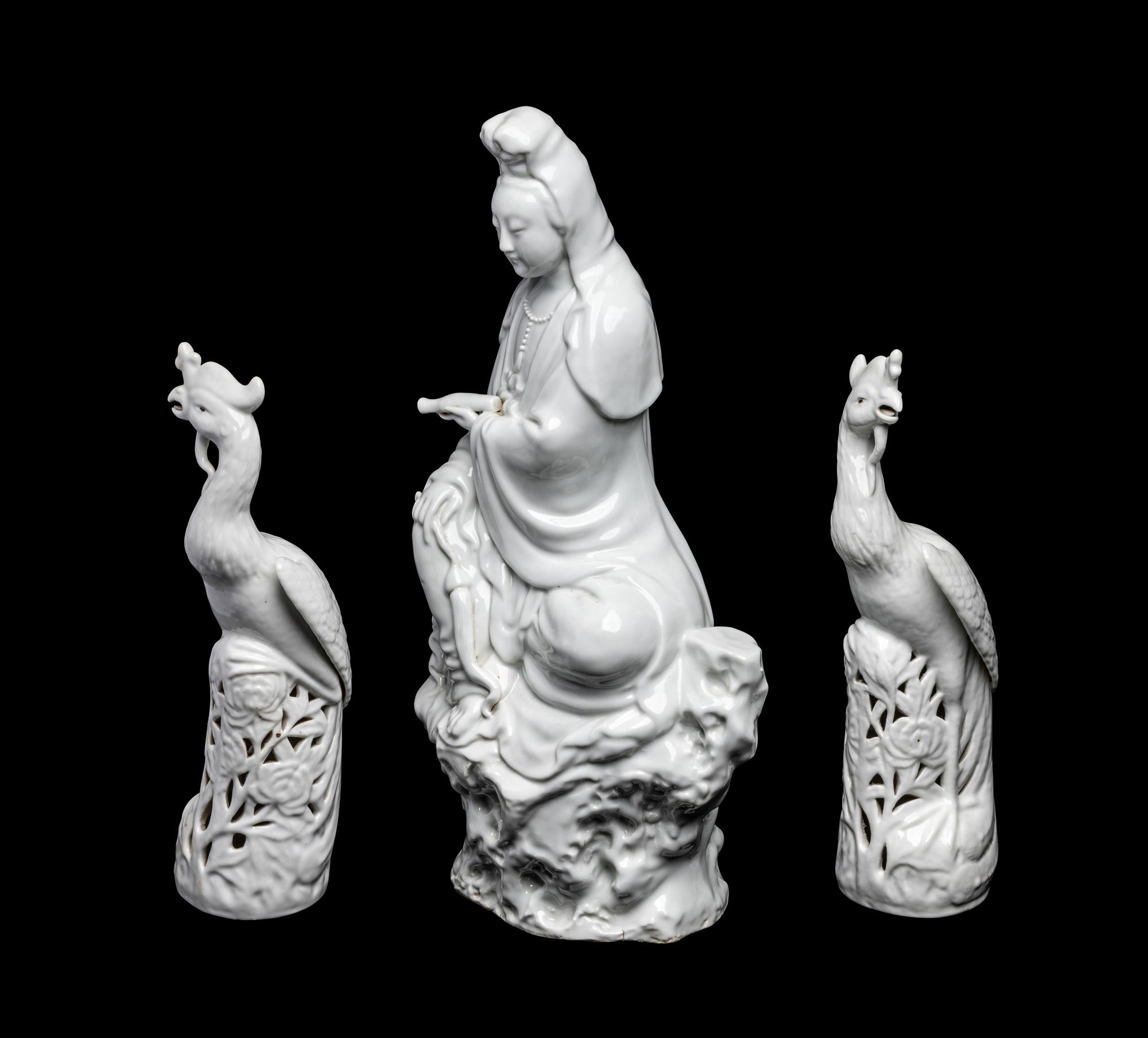 Three Chinese Blanc-de-Chine Porcelain Figures