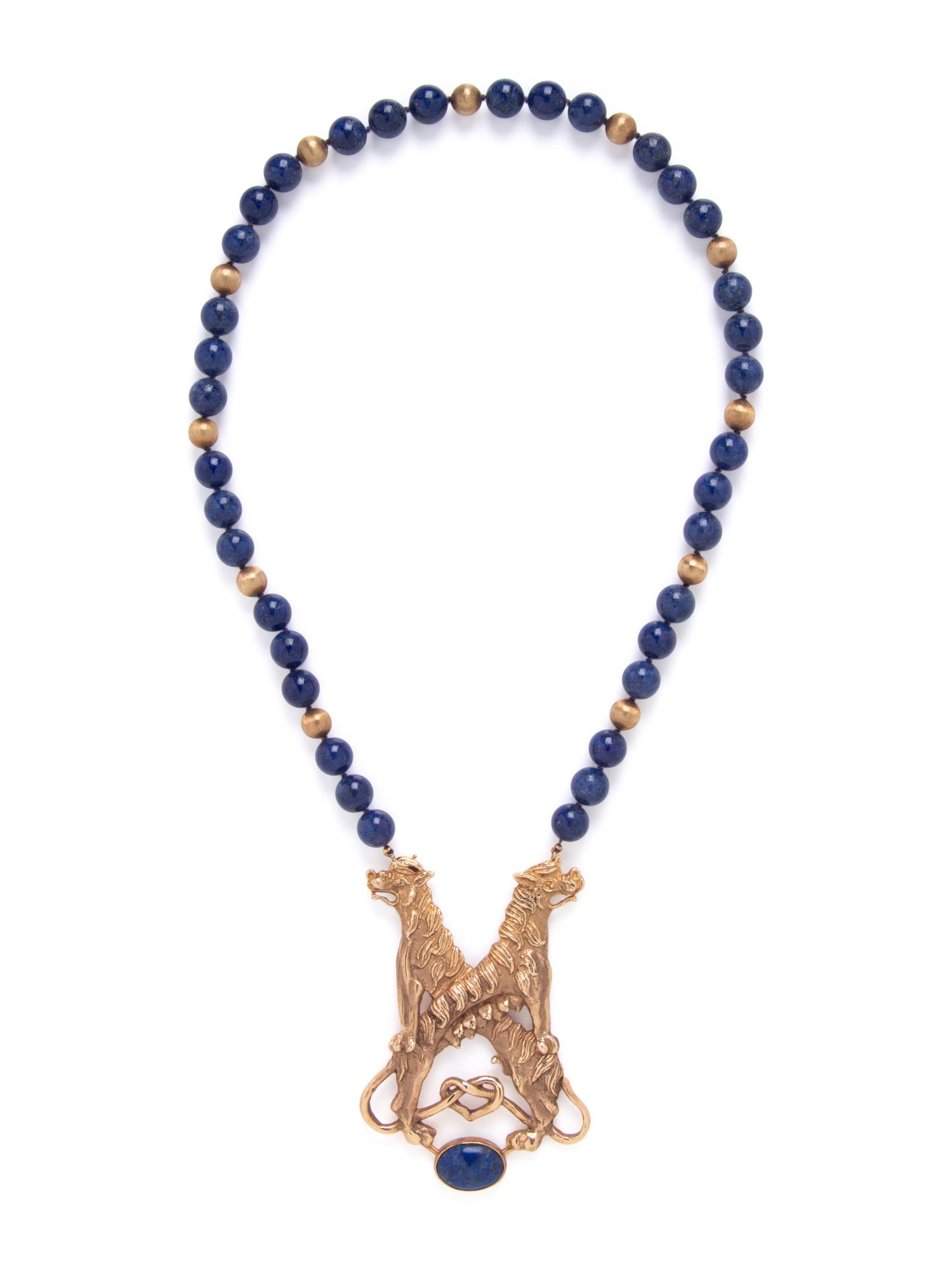 ERIC DE KOLB, YELLOW GOLD AND LAPIS LAZULI PENDANT AND NECKLACE