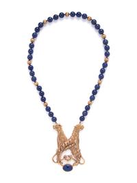 ERIC DE KOLB, YELLOW GOLD AND LAPIS LAZULI PENDANT AND NECKLACE