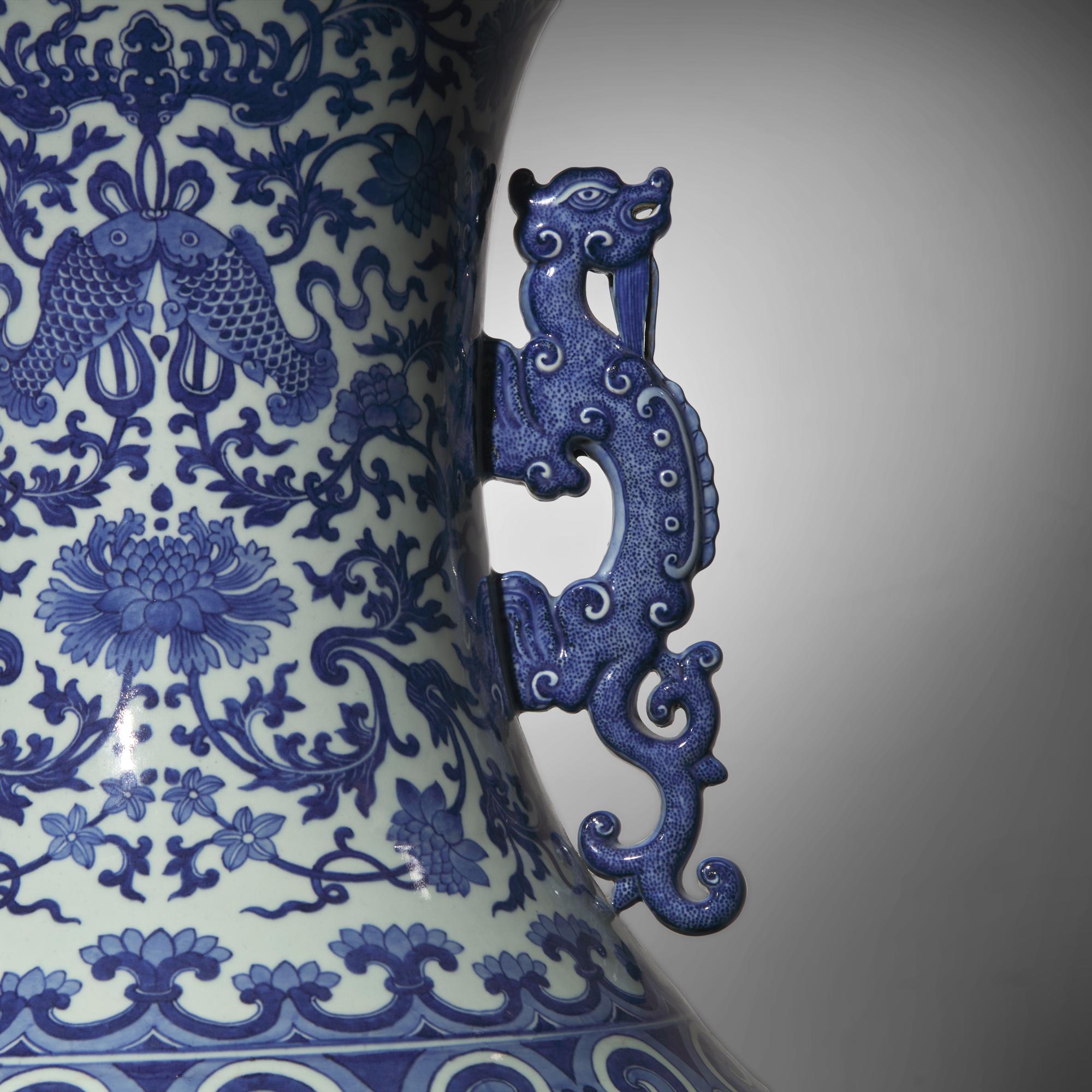 A Magnificent, Monumental, and Extremely Rare Chinese Blue and White 'Nine Dragons' Vase, Qing Dynasty, Jiaqing/Daoguang Period — 清嘉慶/道光 巨型青花九龍大瓶（附山中商會1943年圖錄）