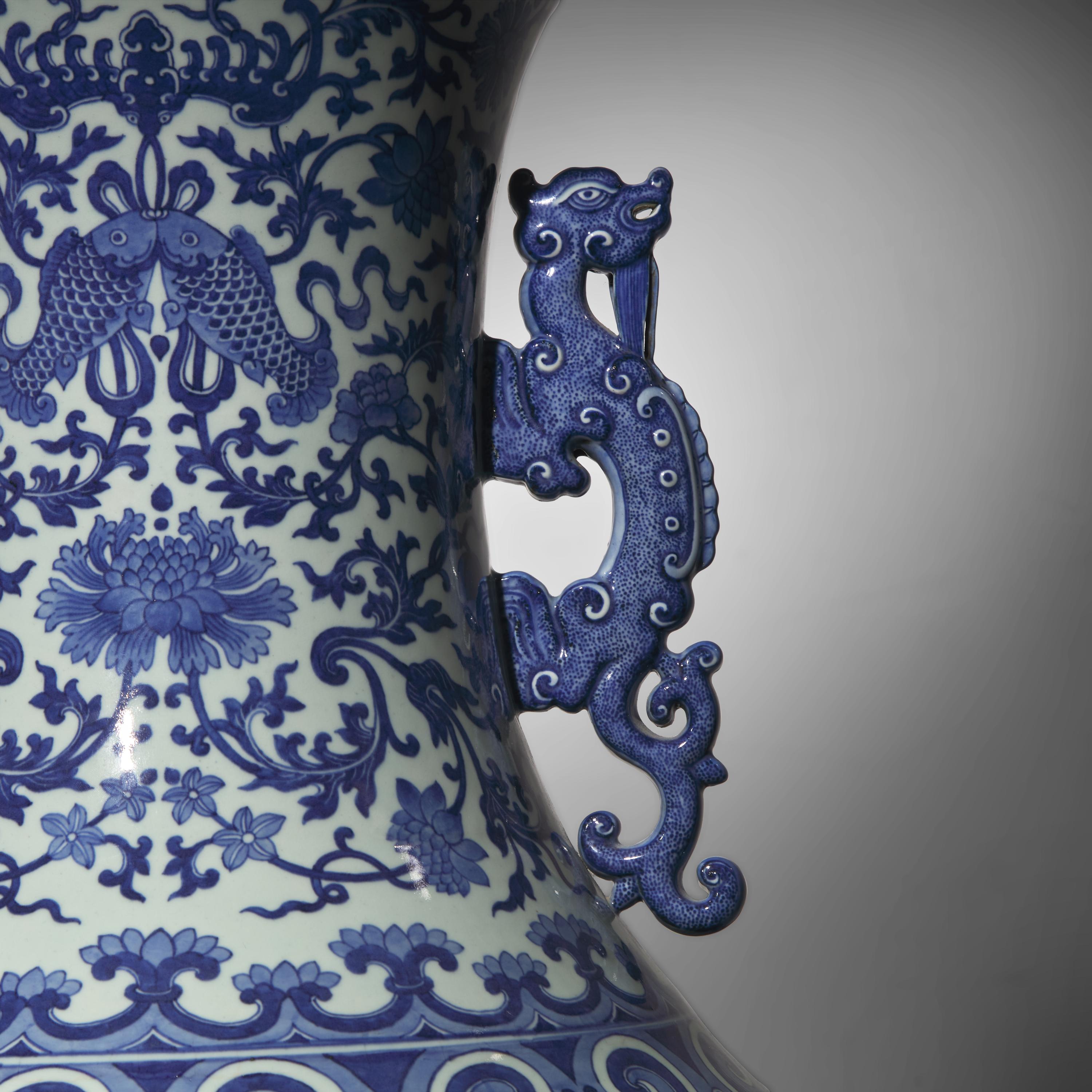 A Magnificent, Monumental, and Extremely Rare Chinese Blue and White 'Nine Dragons' Vase, Qing Dynasty, Jiaqing/Daoguang Period