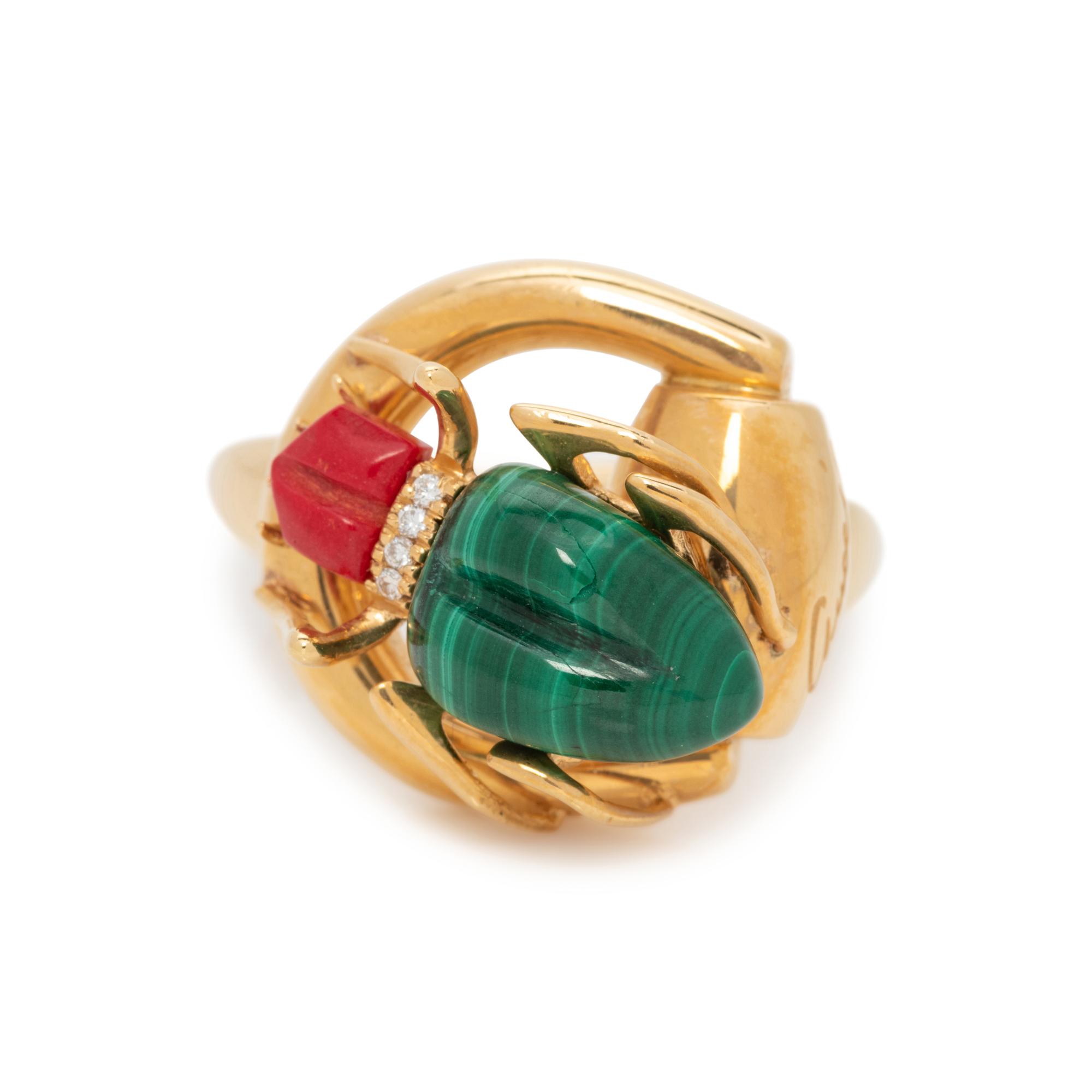 GUCCI, GEMSTONE AND DIAMOND BEETLE RING