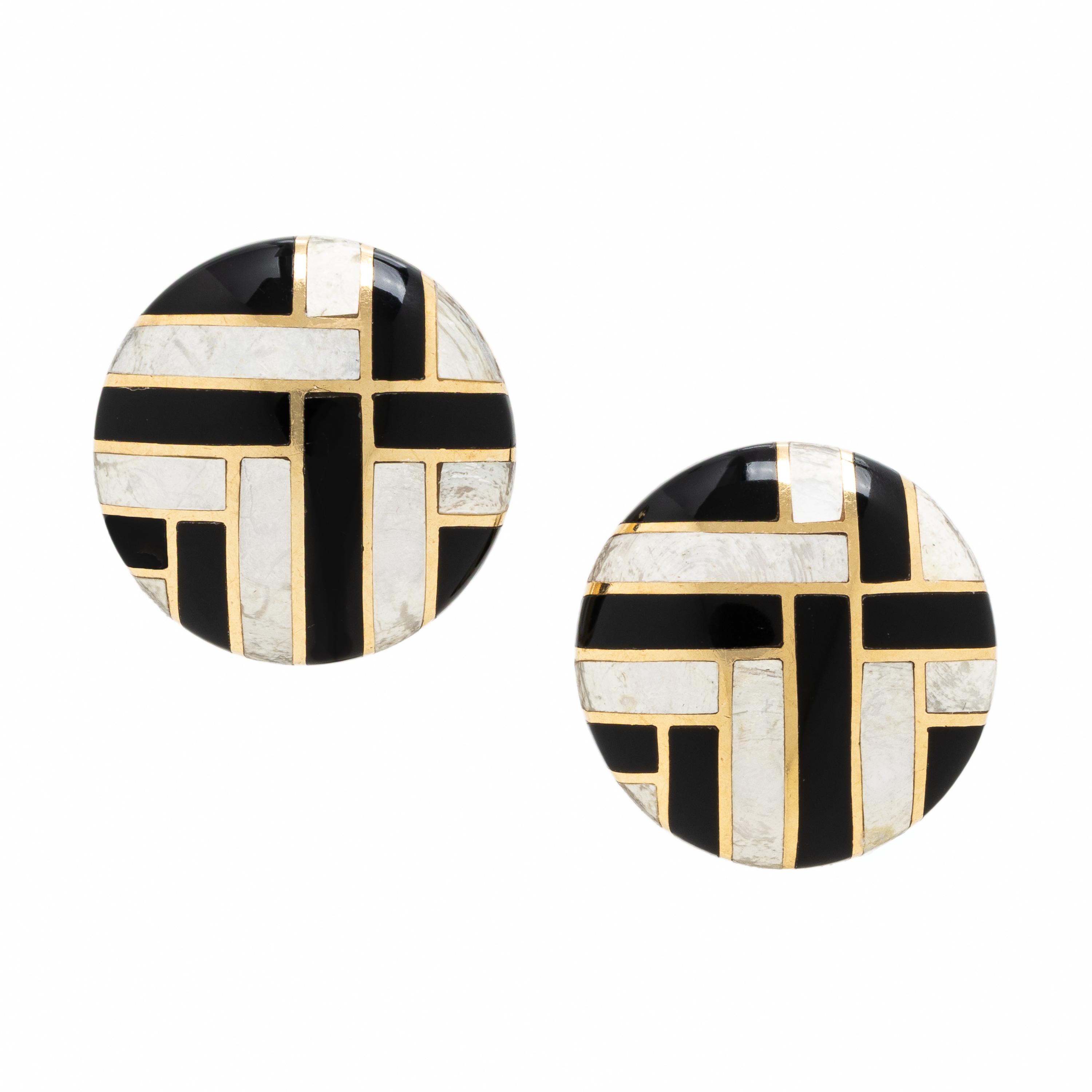 Asch Grossbardt, Onyx, Mother-of-Pearl, and Yellow Gold Earrings