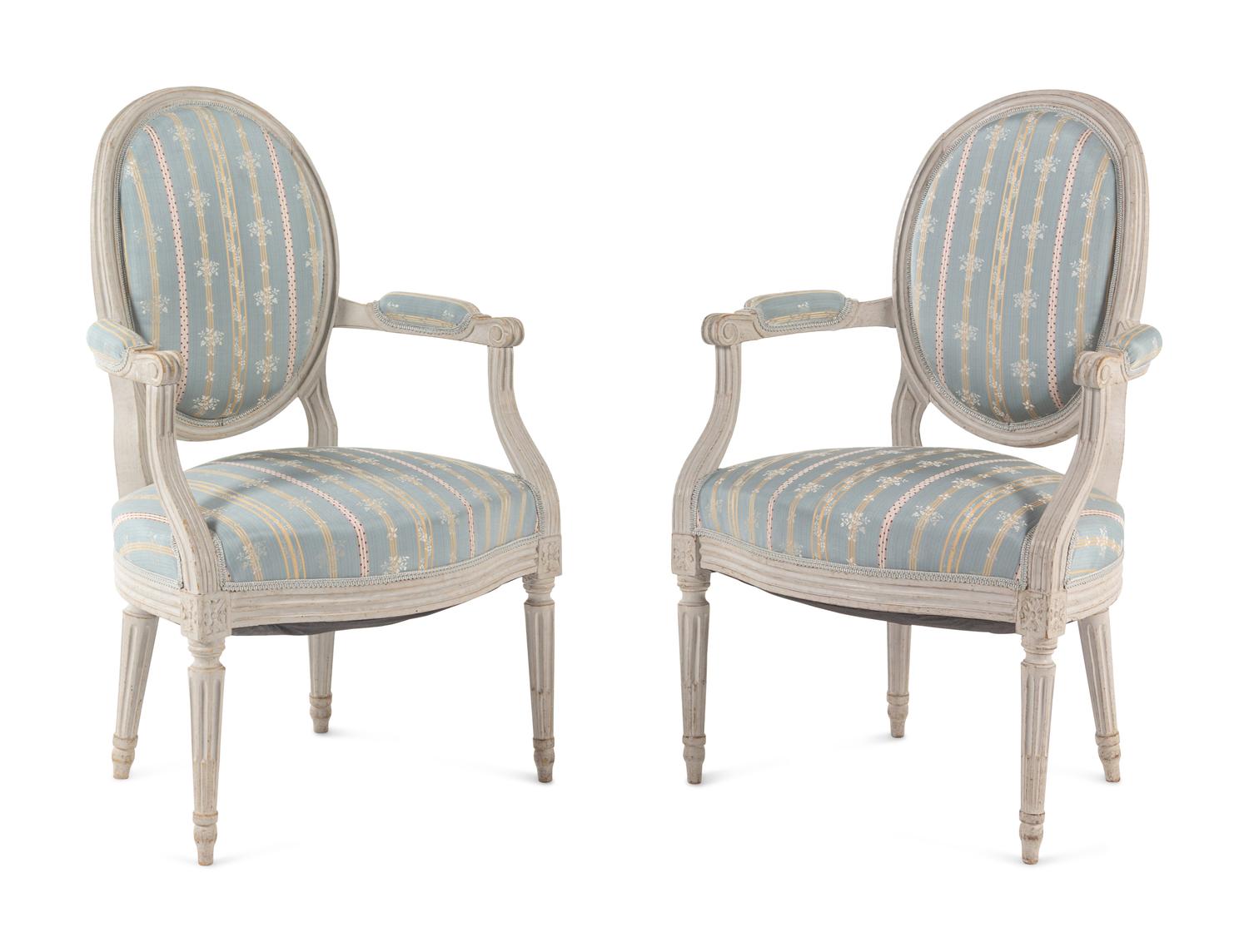 A Set of Four Louis XVI Grey-Painted Fauteuils