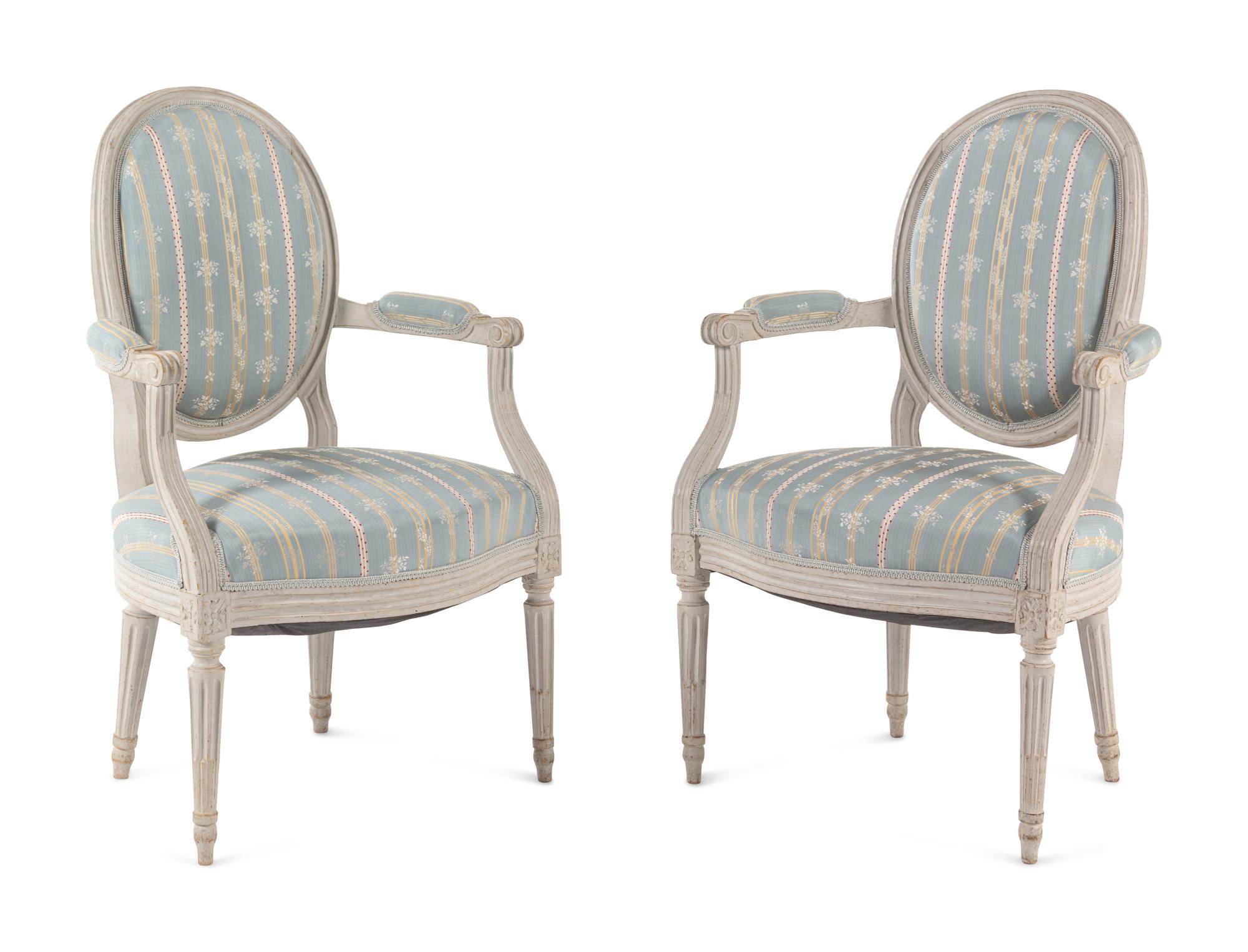 A Set of Four Louis XVI Grey-Painted Fauteuils