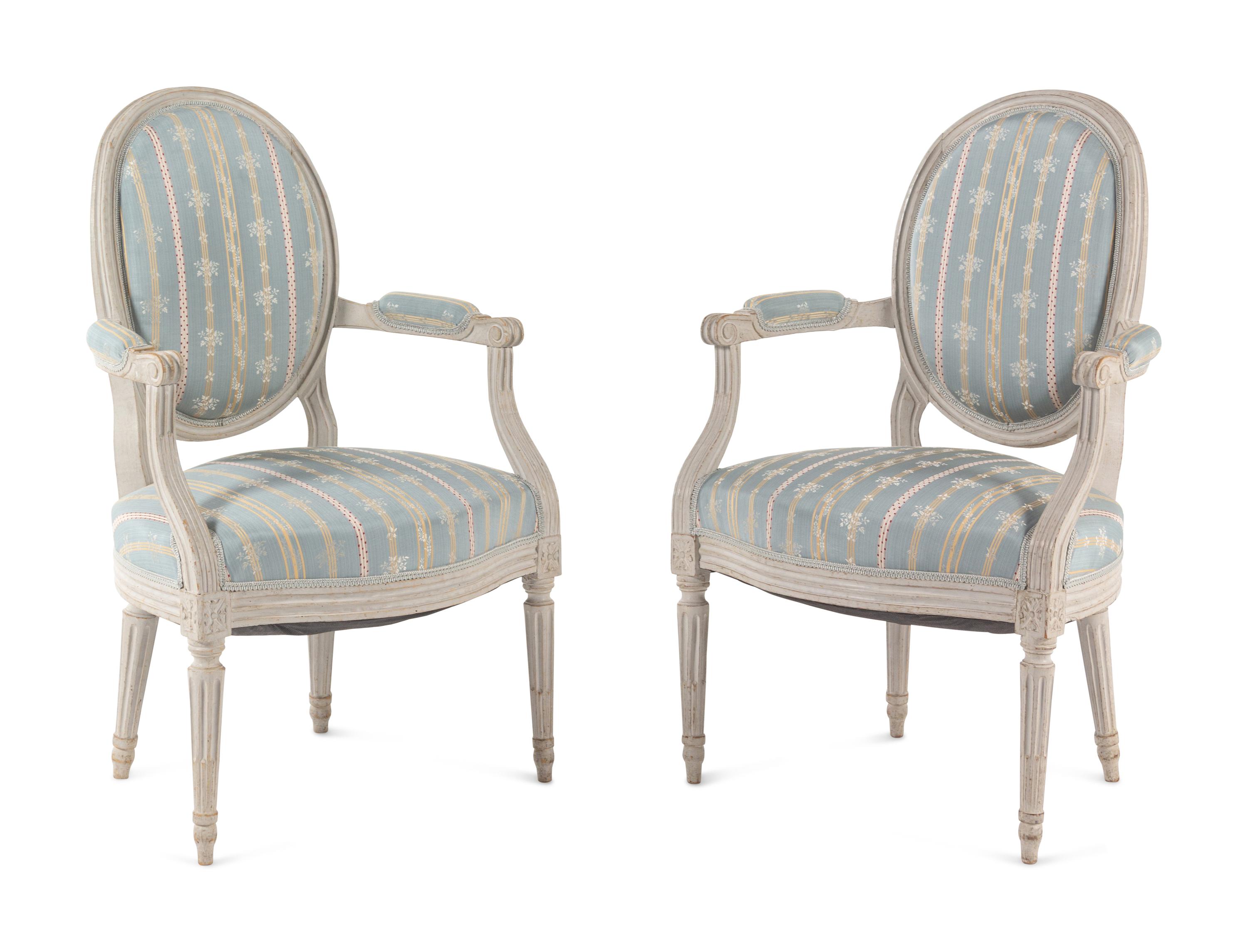 A Set of Four Louis XVI Grey-Painted Fauteuils