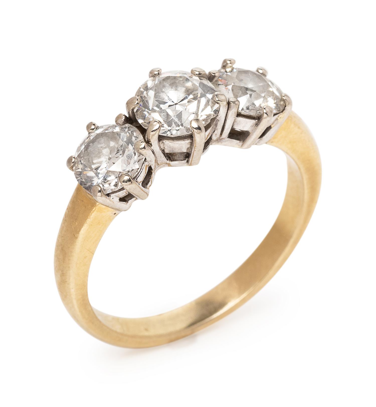 An 18 Karat Yellow Gold, Platinum and Diamond Ring,