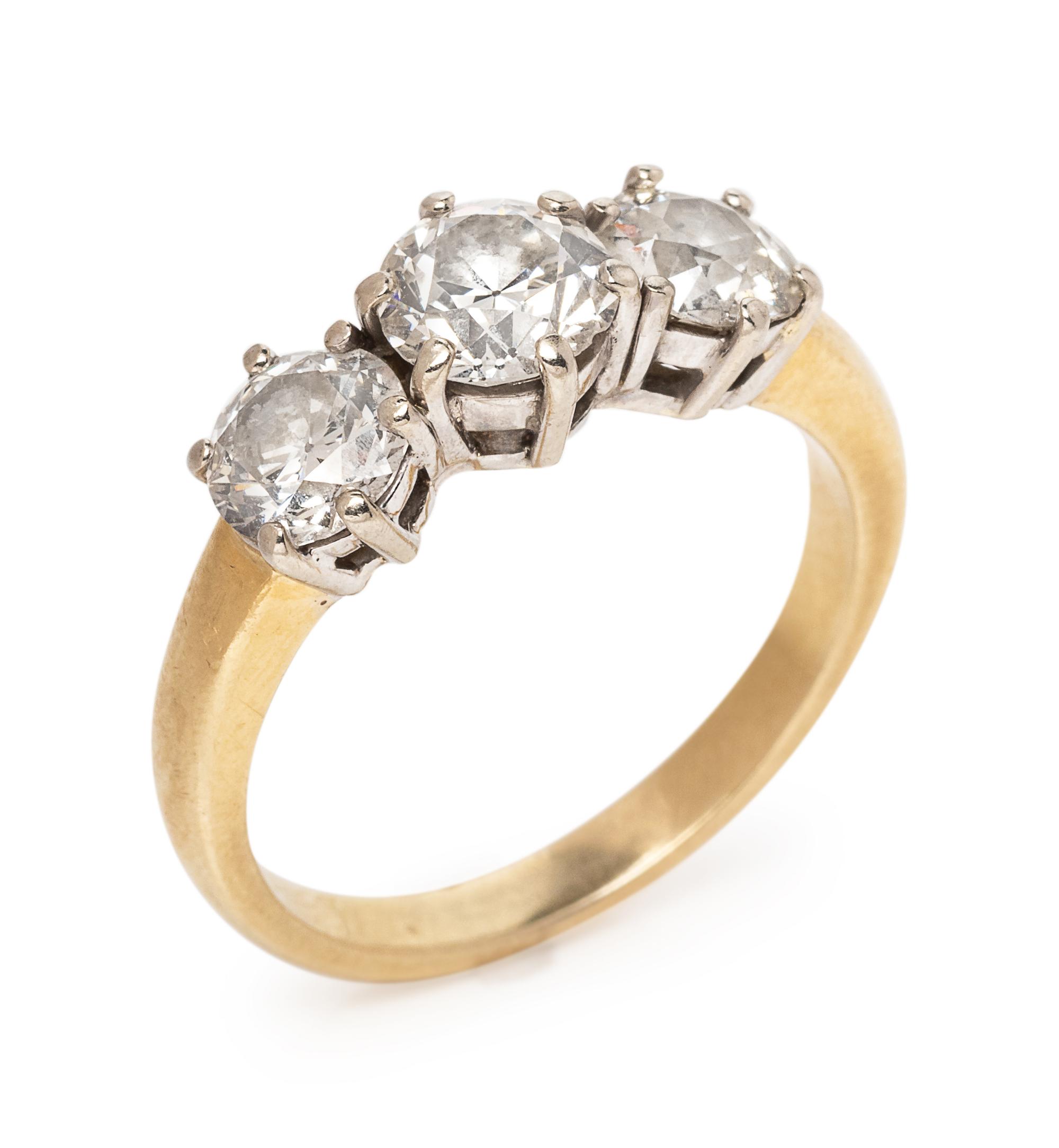 An 18 Karat Yellow Gold, Platinum and Diamond Ring,