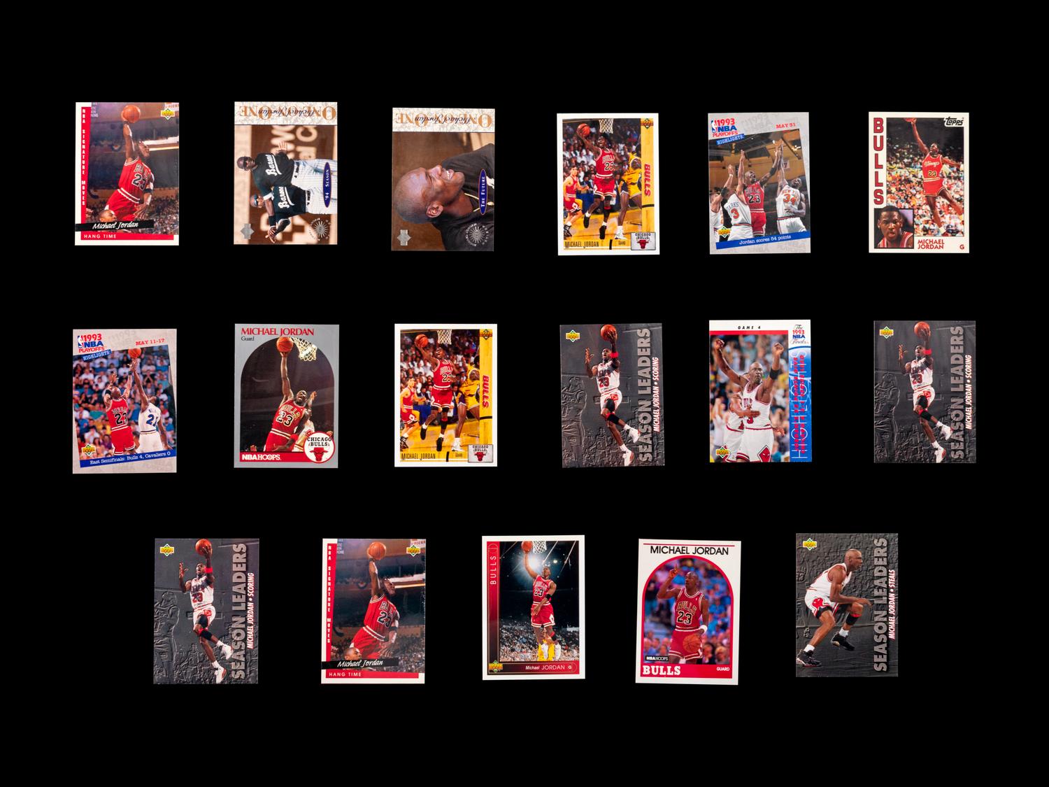 A Group of 54 1990s Michael Jordan Basketball and Baseball Cards,