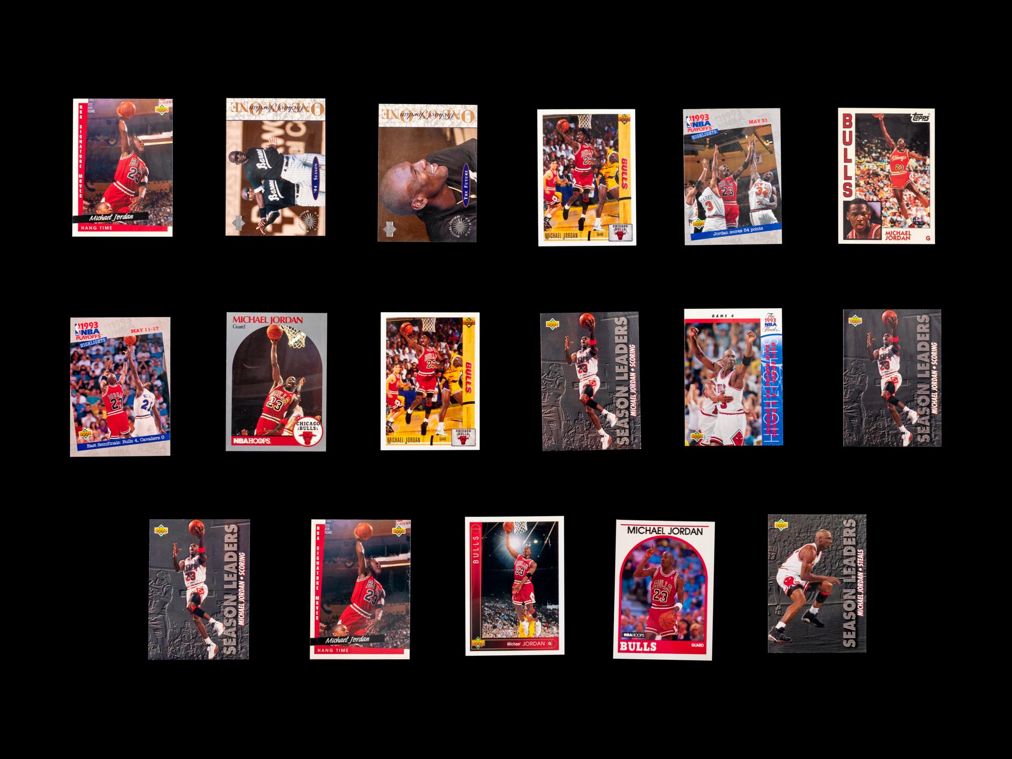 A Group of 54 1990s Michael Jordan Basketball and Baseball Cards,