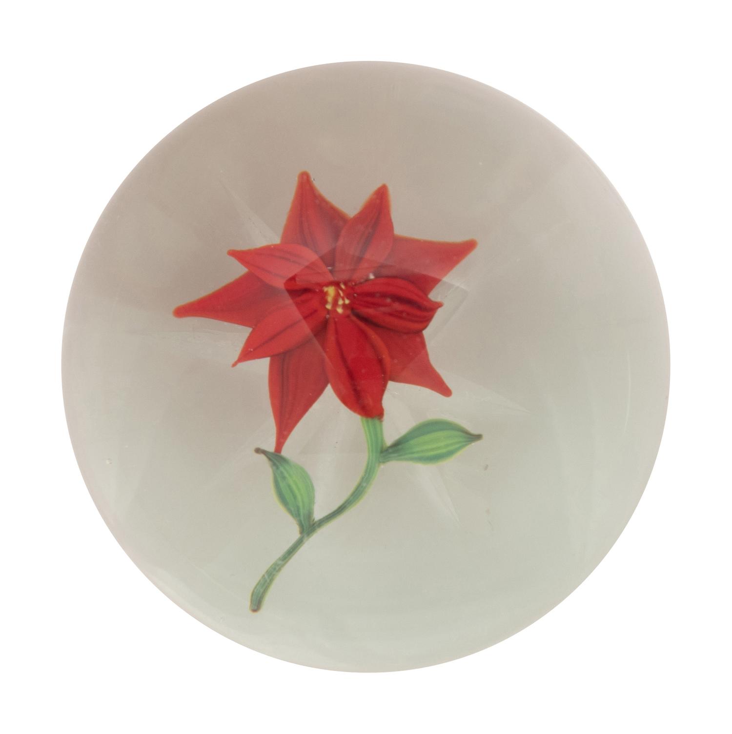 A Paul Stankard Red Flower Glass Paperweight