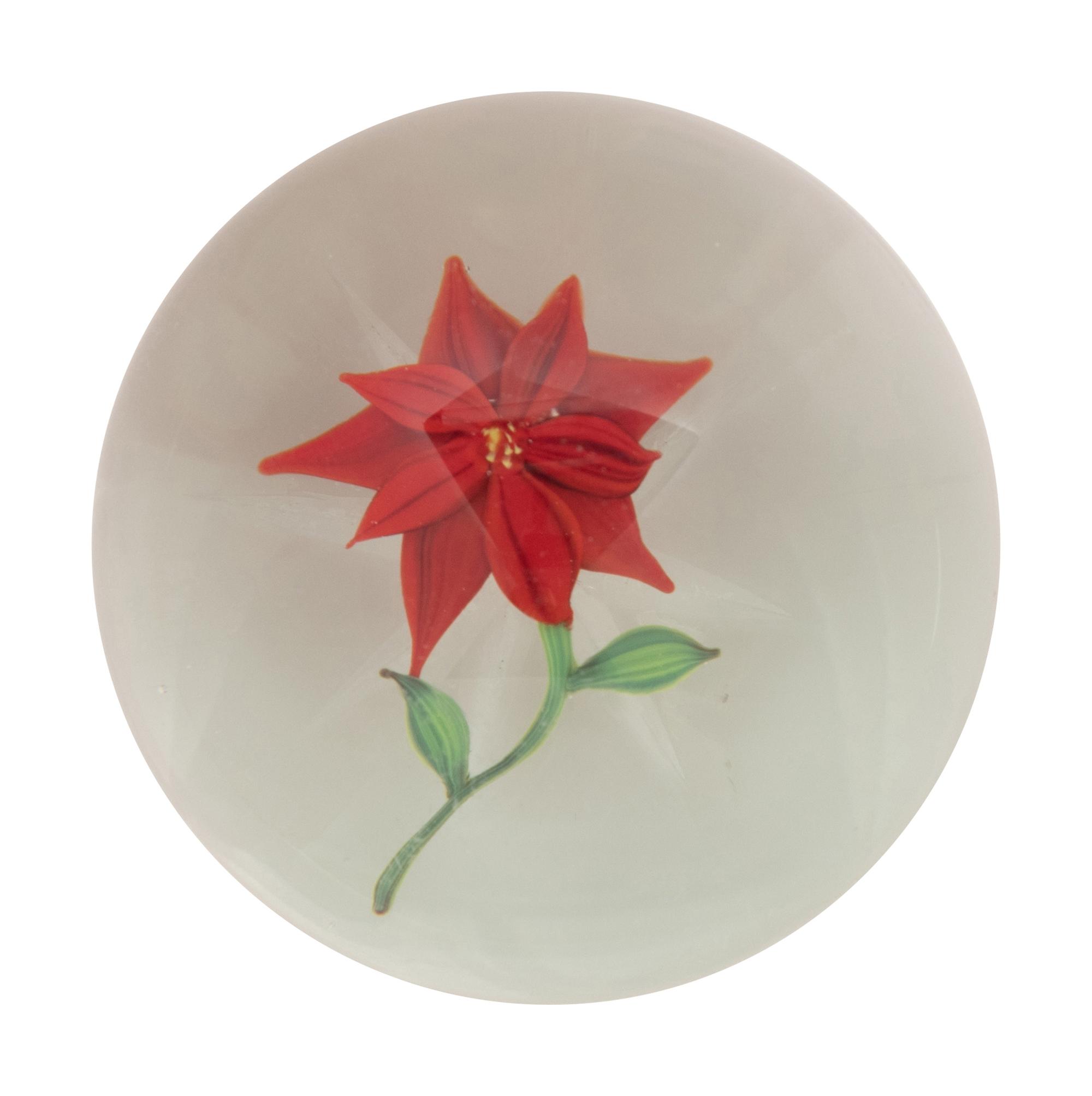 A Paul Stankard Red Flower Glass Paperweight