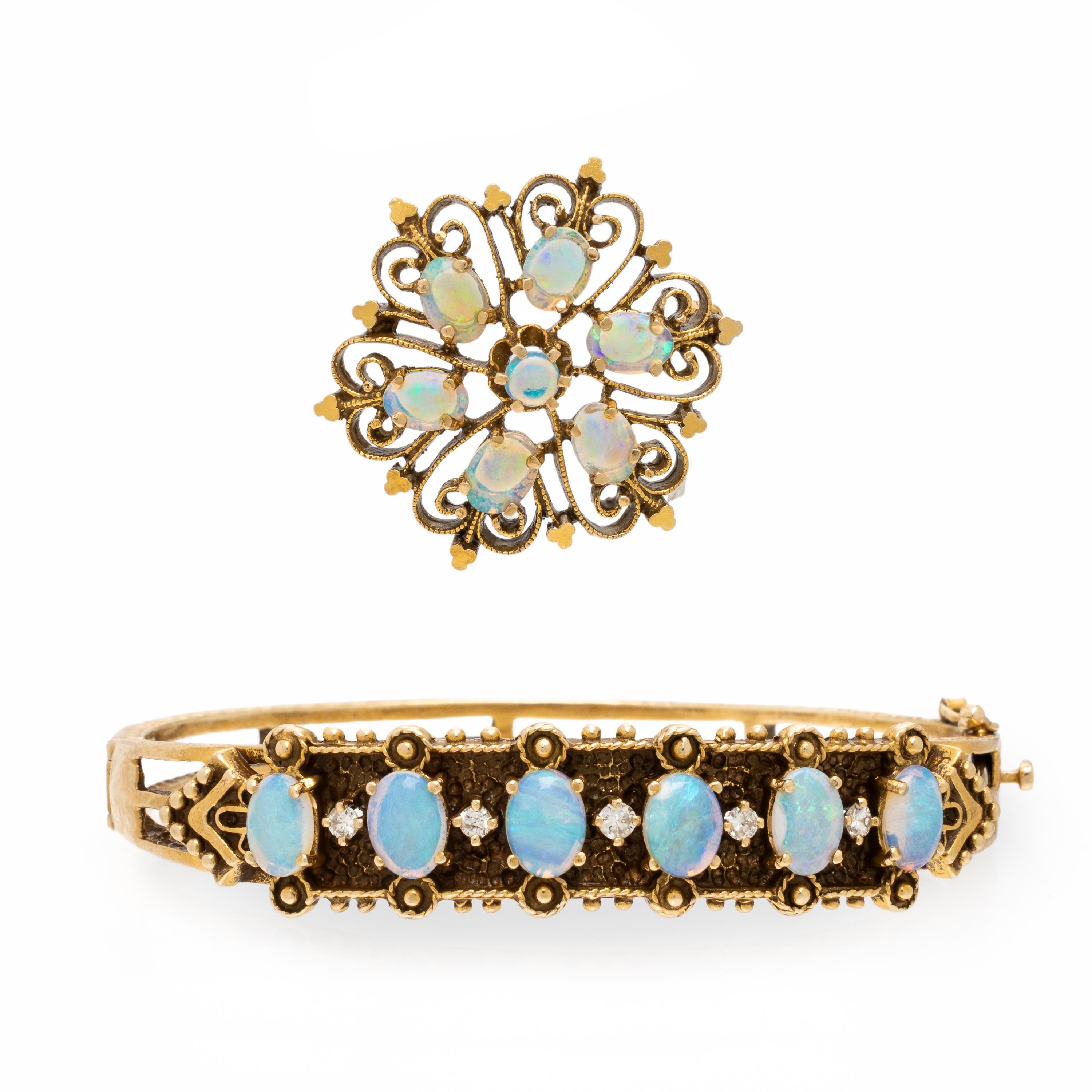 Opal and Yellow Gold Bracelet and Brooch