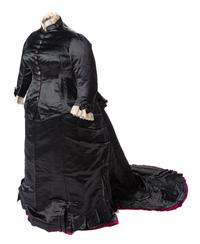 Emile Pingat Two-Piece Large Black Silk Satin Bustle Dress, 1870s Haute Couture No size label