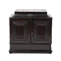 An Italian Ebony and Tortoise Shell Collector's Cabinet Height 23 1/2 x width 24 x depth 12 inches.