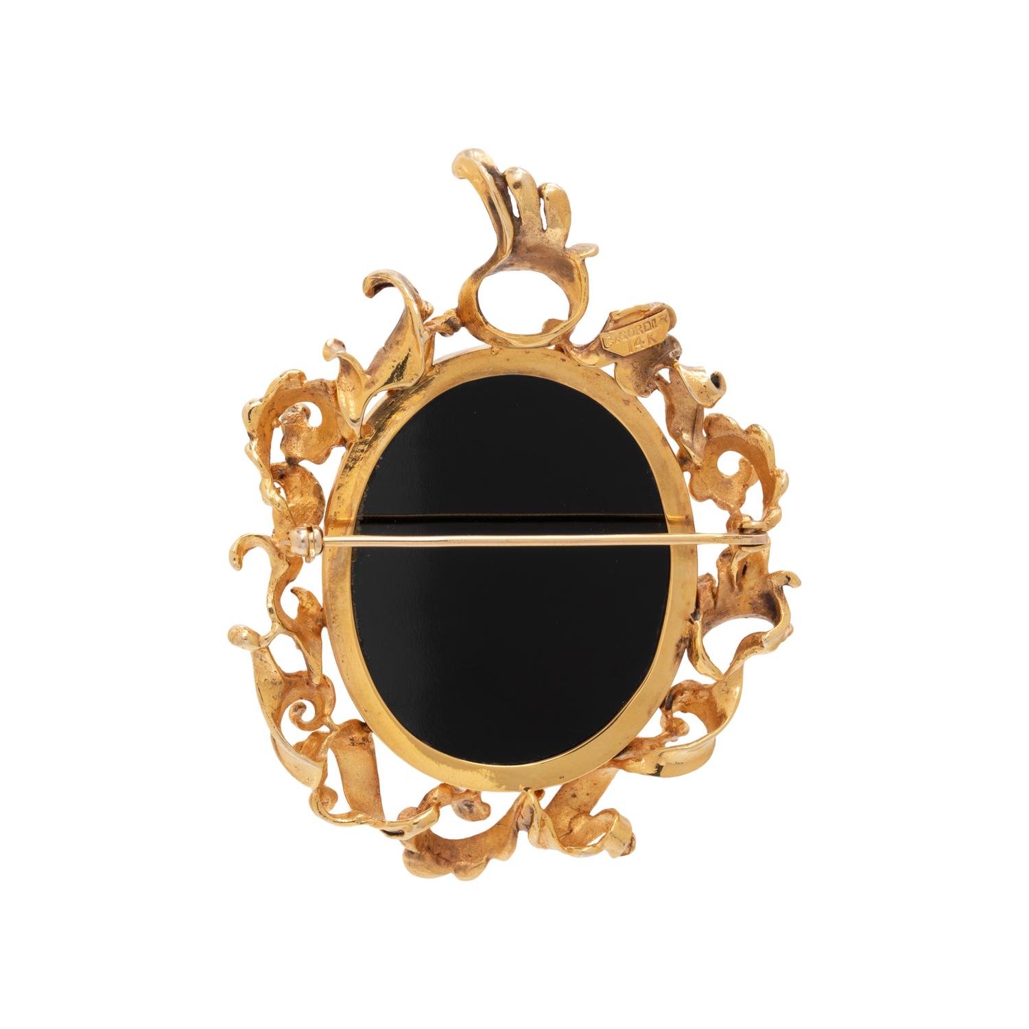 OPAL AND HARDSTONE CAMEO BROOCH