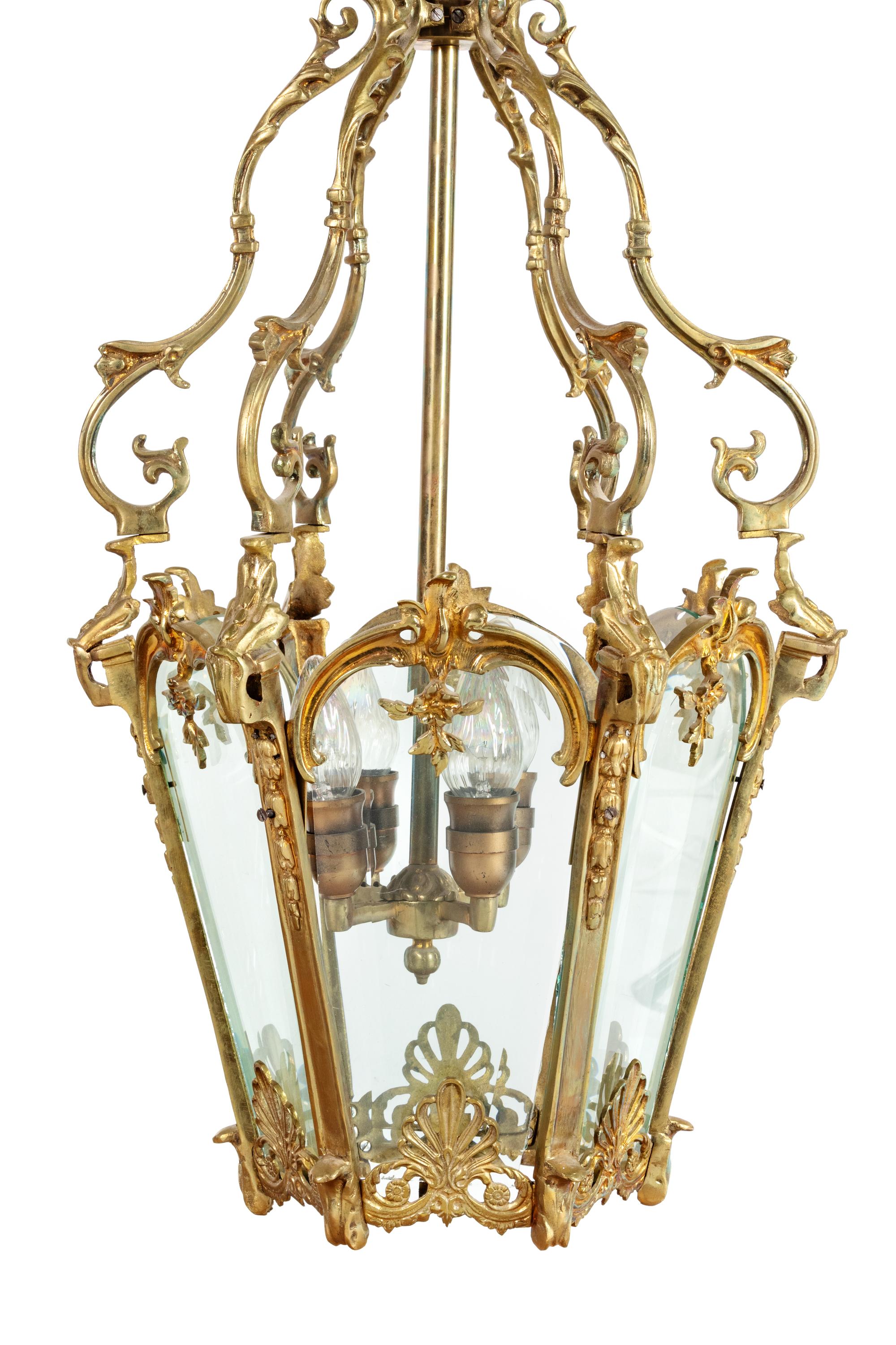 A Pair of Continental Brass and Glass Lanterns