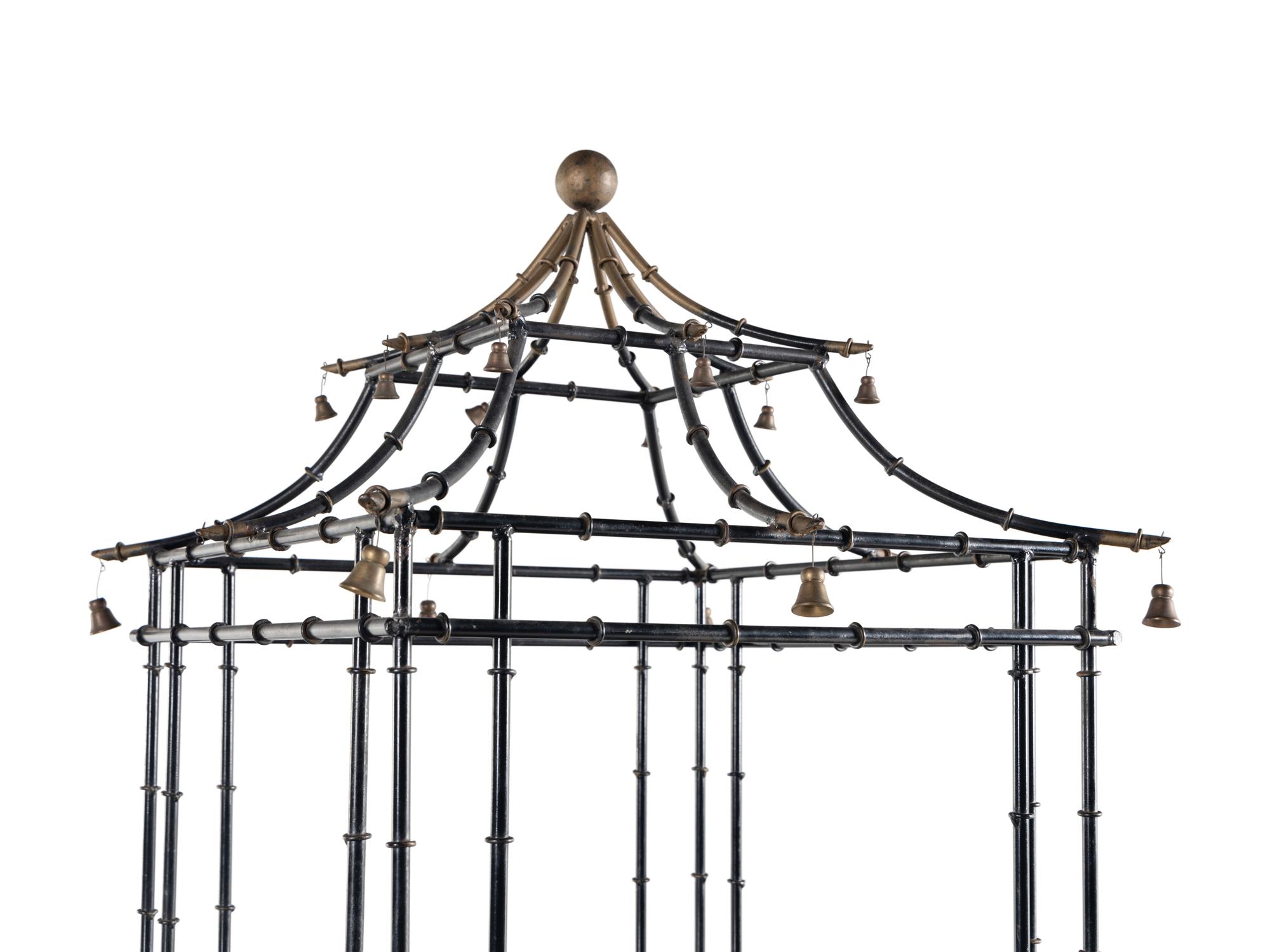 A Pair of Painted Metal Pagoda-Form Etageres
