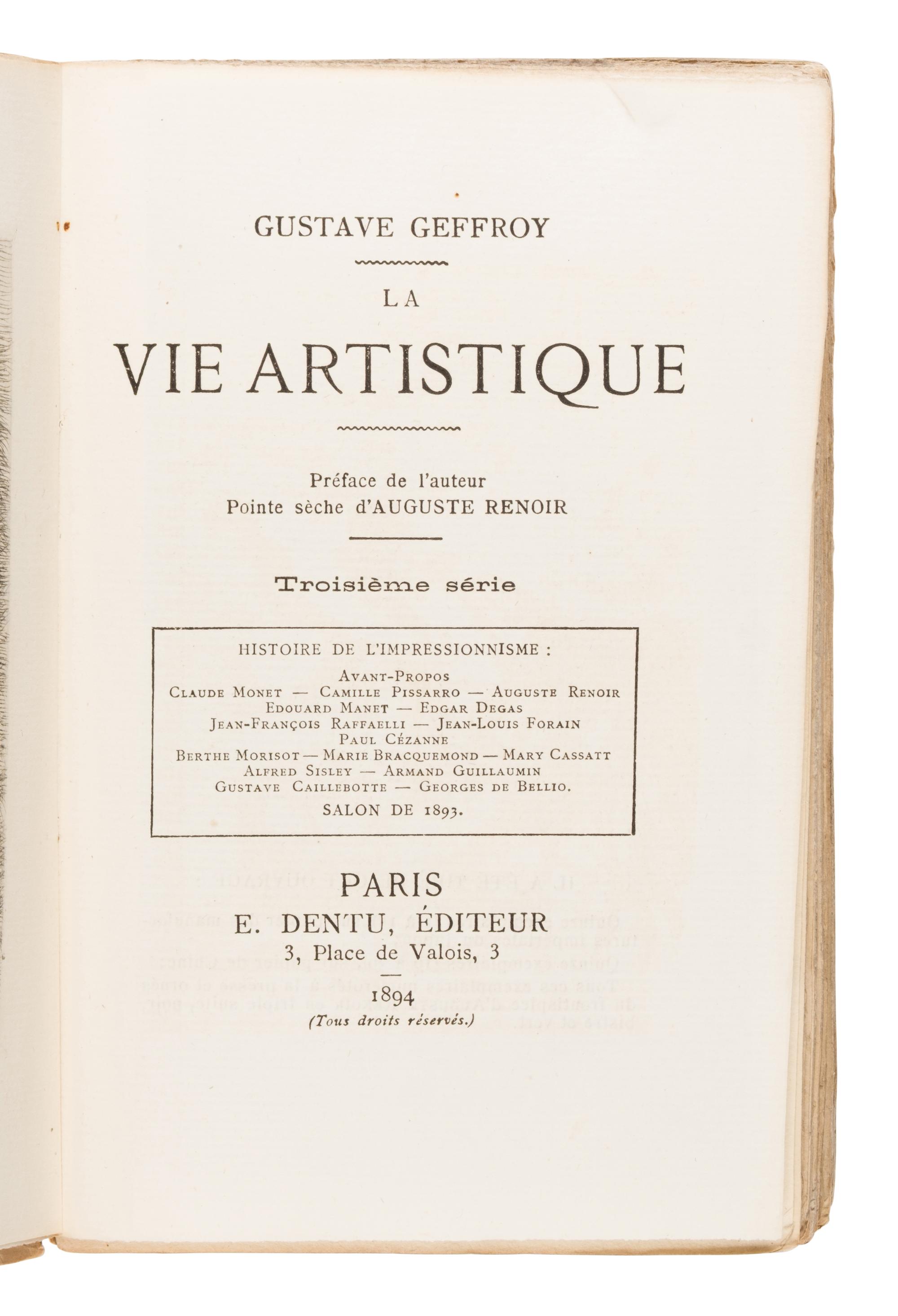 [Renoir, Pierre-Auguste (1841-1919)]. -- Geffroy, Gustave (1855-1926). La Vie Artistique, Troiseieme serie . Paris: E. Dentu, 1894.