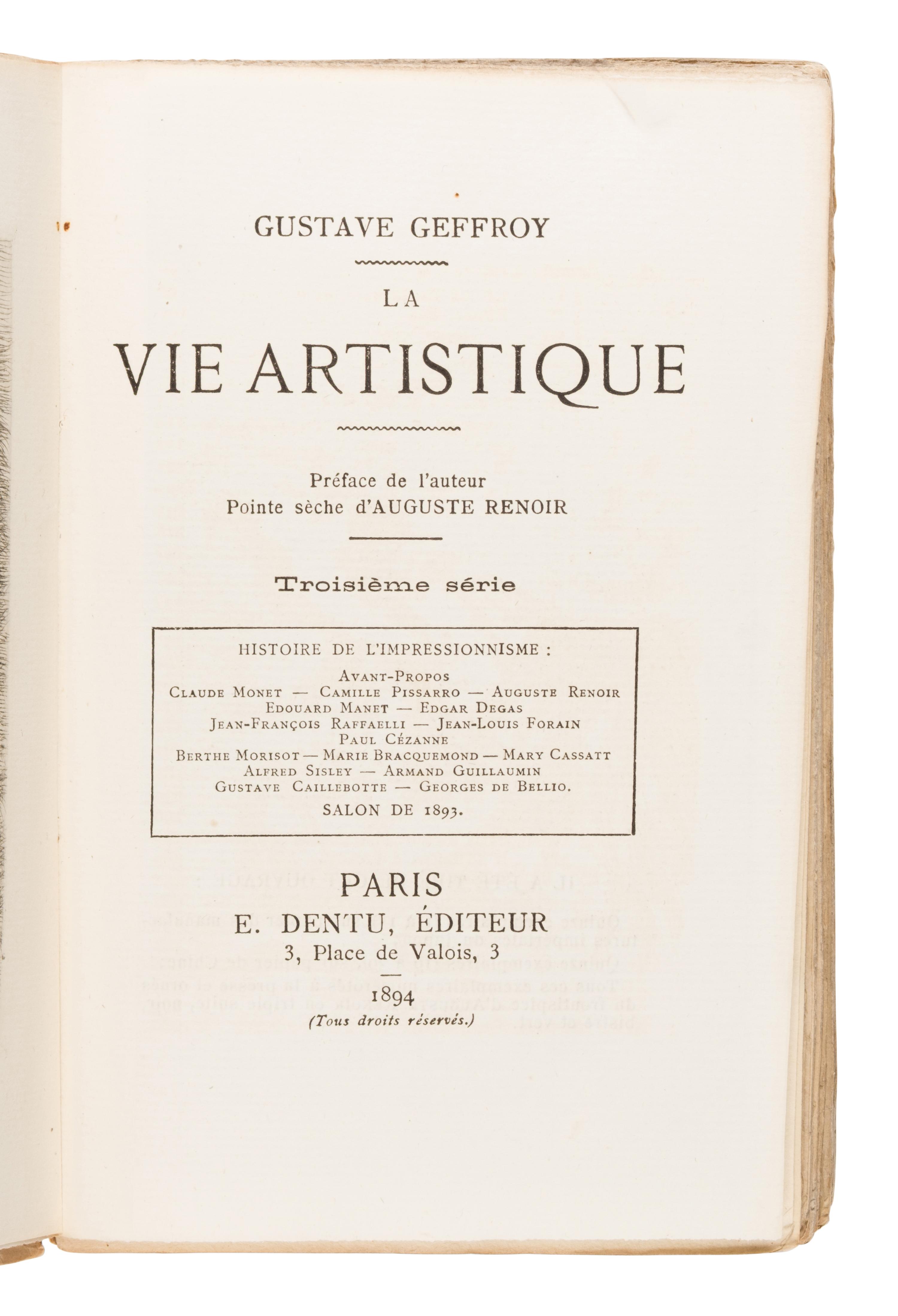 [Renoir, Pierre-Auguste (1841-1919)]. -- Geffroy, Gustave (1855-1926). La Vie Artistique, Troiseieme serie . Paris: E. Dentu, 1894.