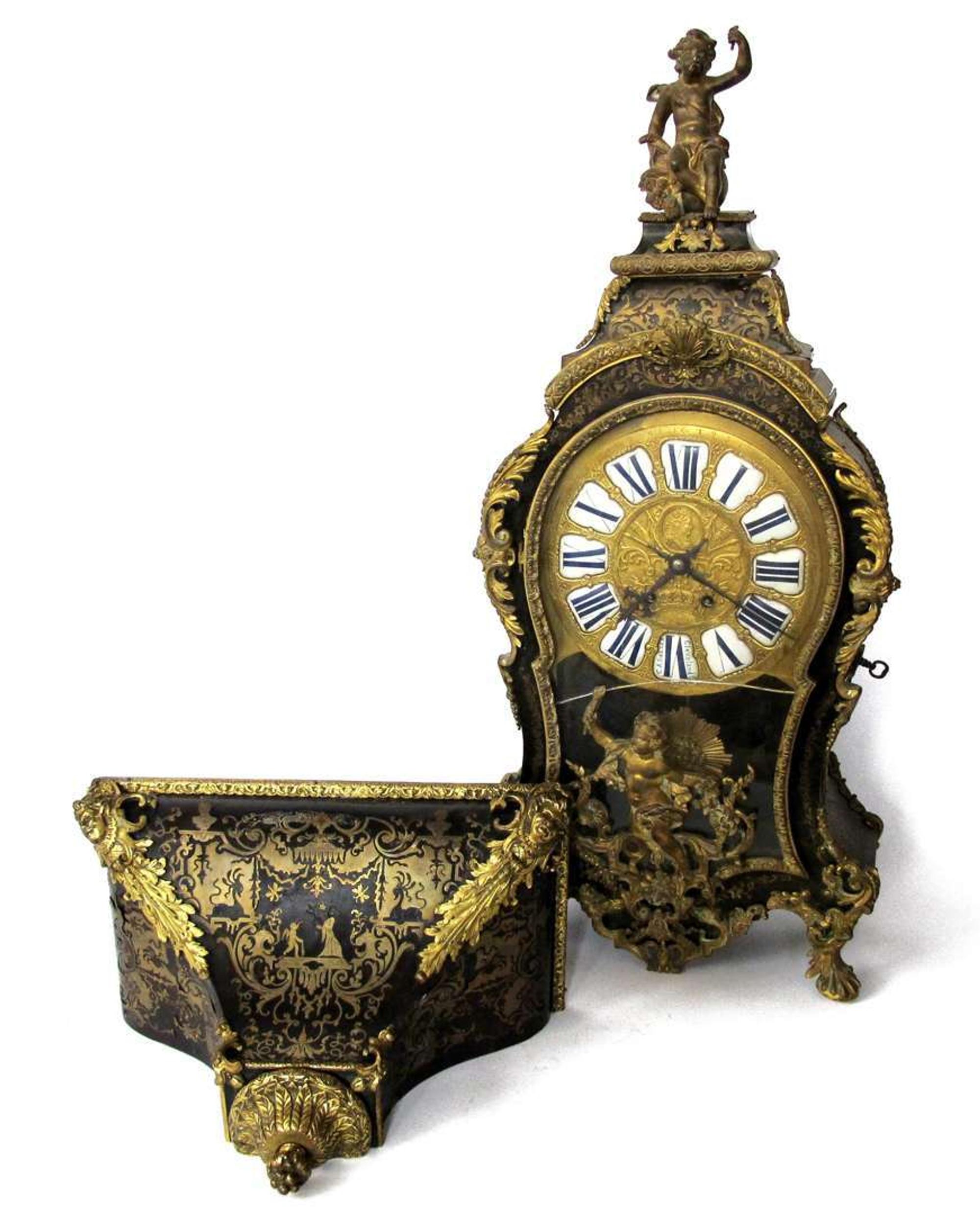 Louis XV Ormolu mounted boulle bracket clock with matching wall bracket french, retailed by c.a. selzer, cleveland, ohio, 19th century