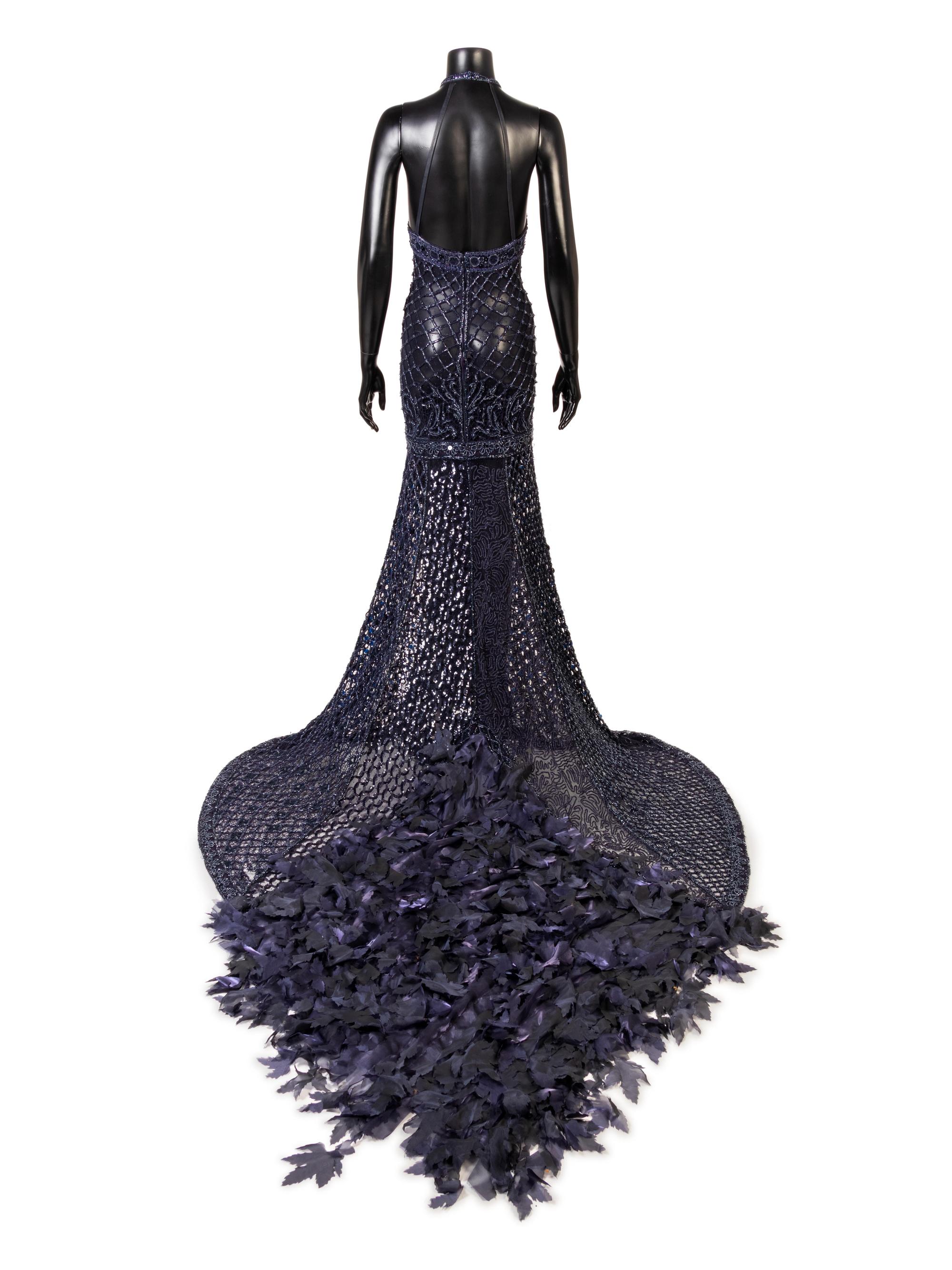 Lancetti Beaded Dress With Long Train and Wrap, 2000s