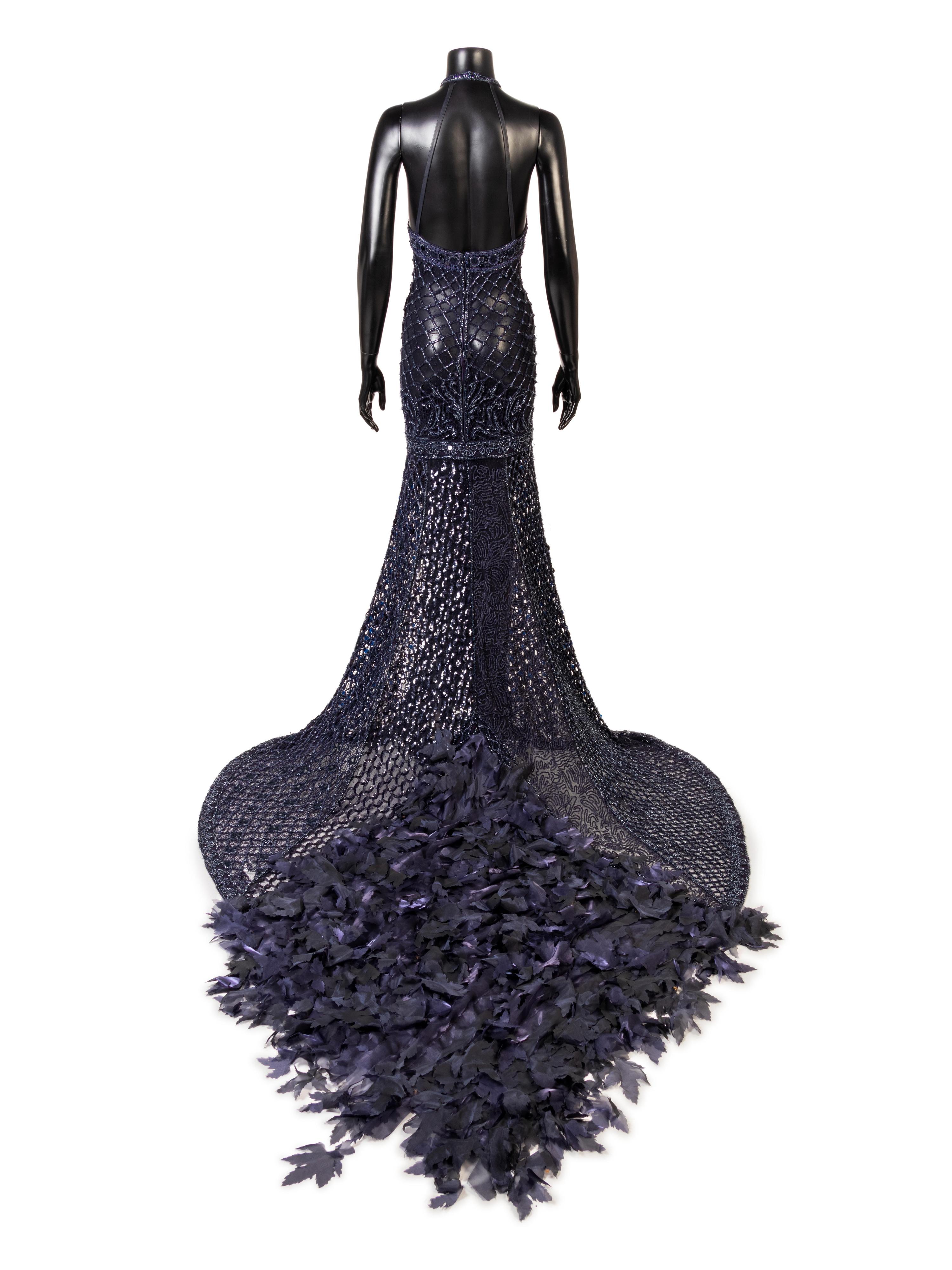 Lancetti Beaded Dress With Long Train and Wrap, 2000s