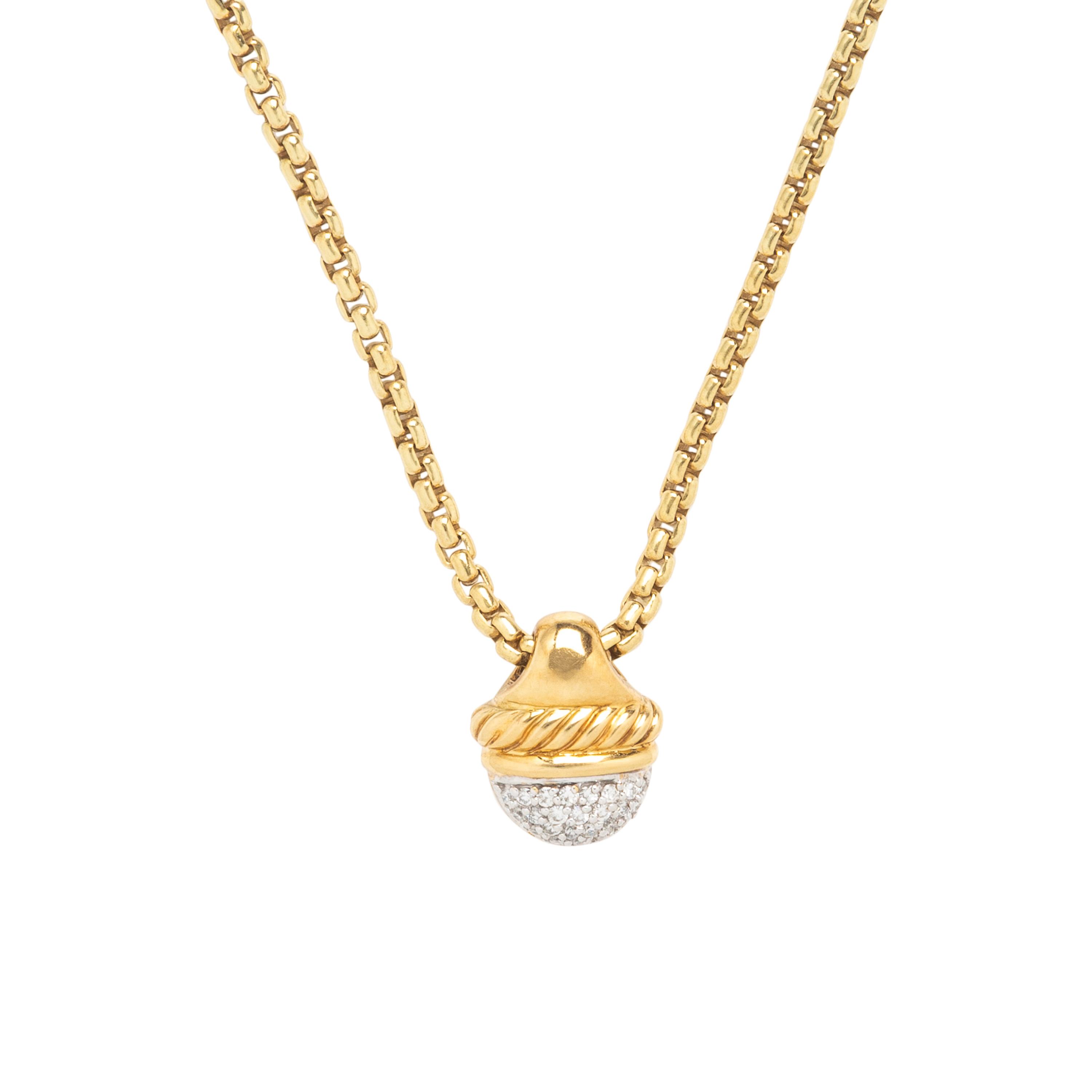 David Yurman, Yellow Gold Chain with Peridot and Diamond Pendants