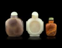 Three Chinese Jade and Agate Snuff Bottles