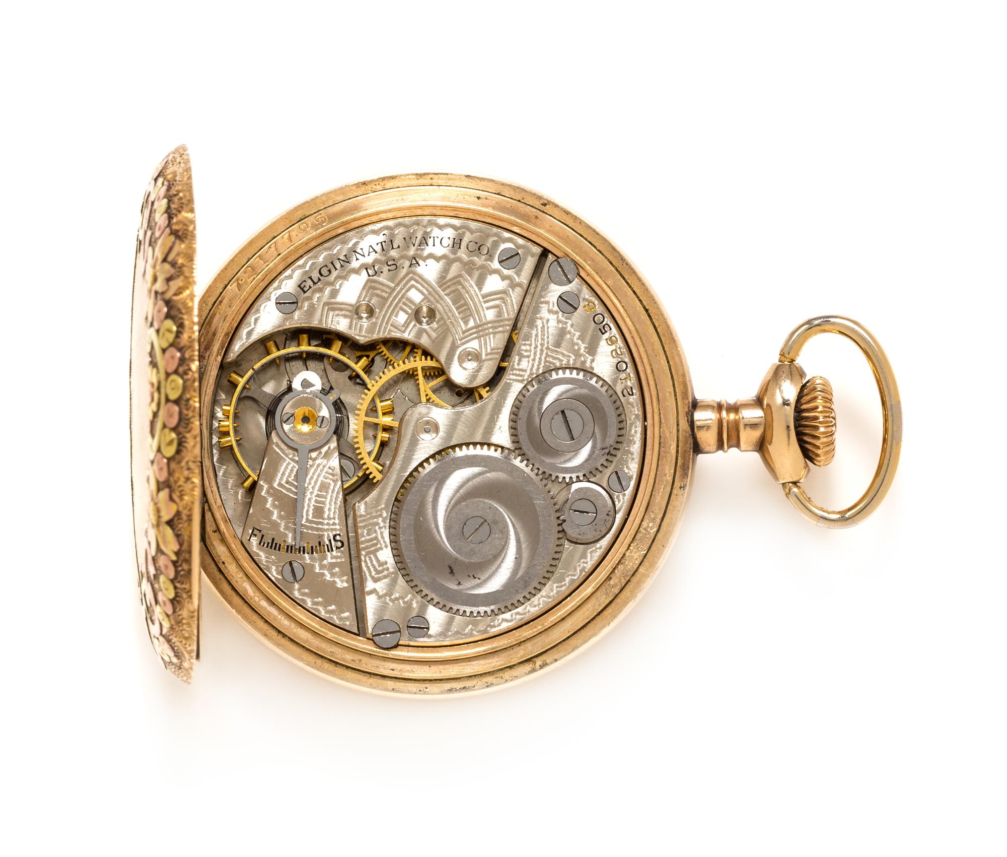A Tricolor Gold Filled Hunter Case Pocket Watch, Elgin, Circa 1919, 69.00 dwts.