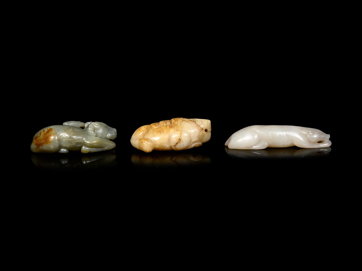 Three Chinese Celadon Jade Carvings of Animals