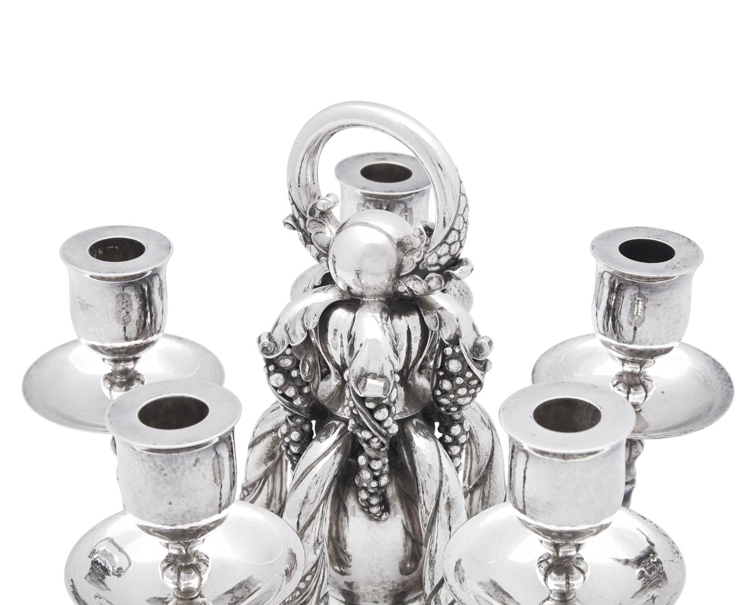 A Georg Jensen Silver Five-Light Candelabrum