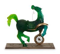 A Daum Pâte de Verre and Bronze Sculpture, Debris d'une automobile donnant naissance a un cheval aveugle mordant un telephone