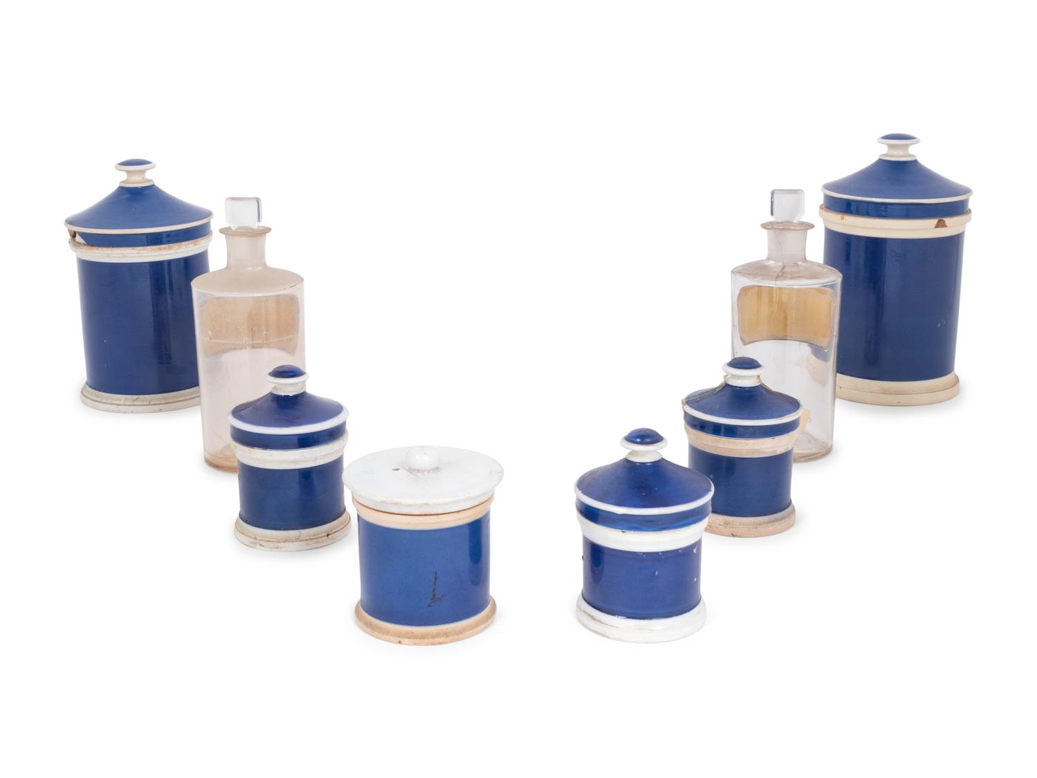 A Collection of Stoneware and Glass Apothecary Jars